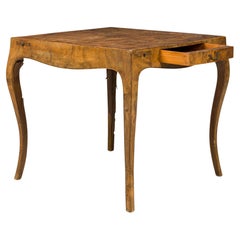 Italian Mid-Century Oyster Burl Curved Leg Game Table