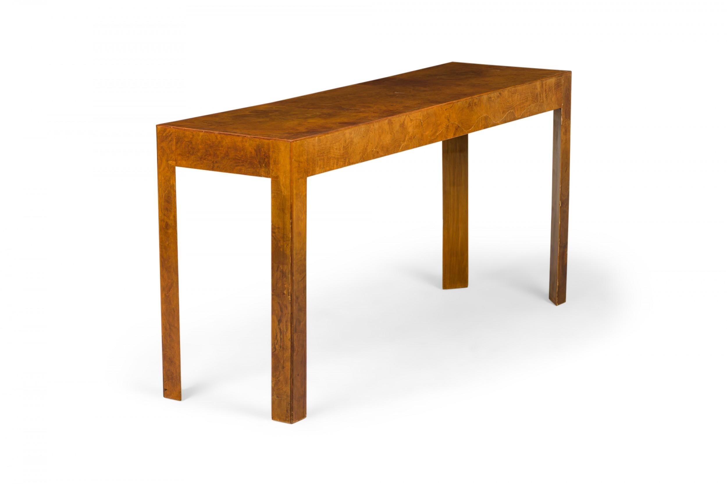 Wood Italian Mid-Century Oyster Burl Veneer Rectangular Console Table For Sale