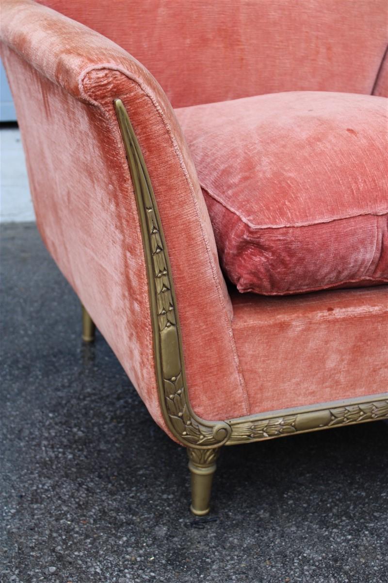 Italian Midcentury Armchairs Pink Velvet Wood Gold Plate Ulrich Guglielmo Style For Sale 3