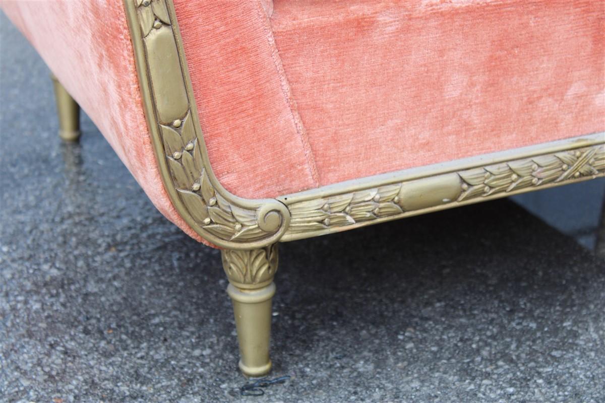 Italian Midcentury Armchairs Pink Velvet Wood Gold Plate Ulrich Guglielmo Style For Sale 4