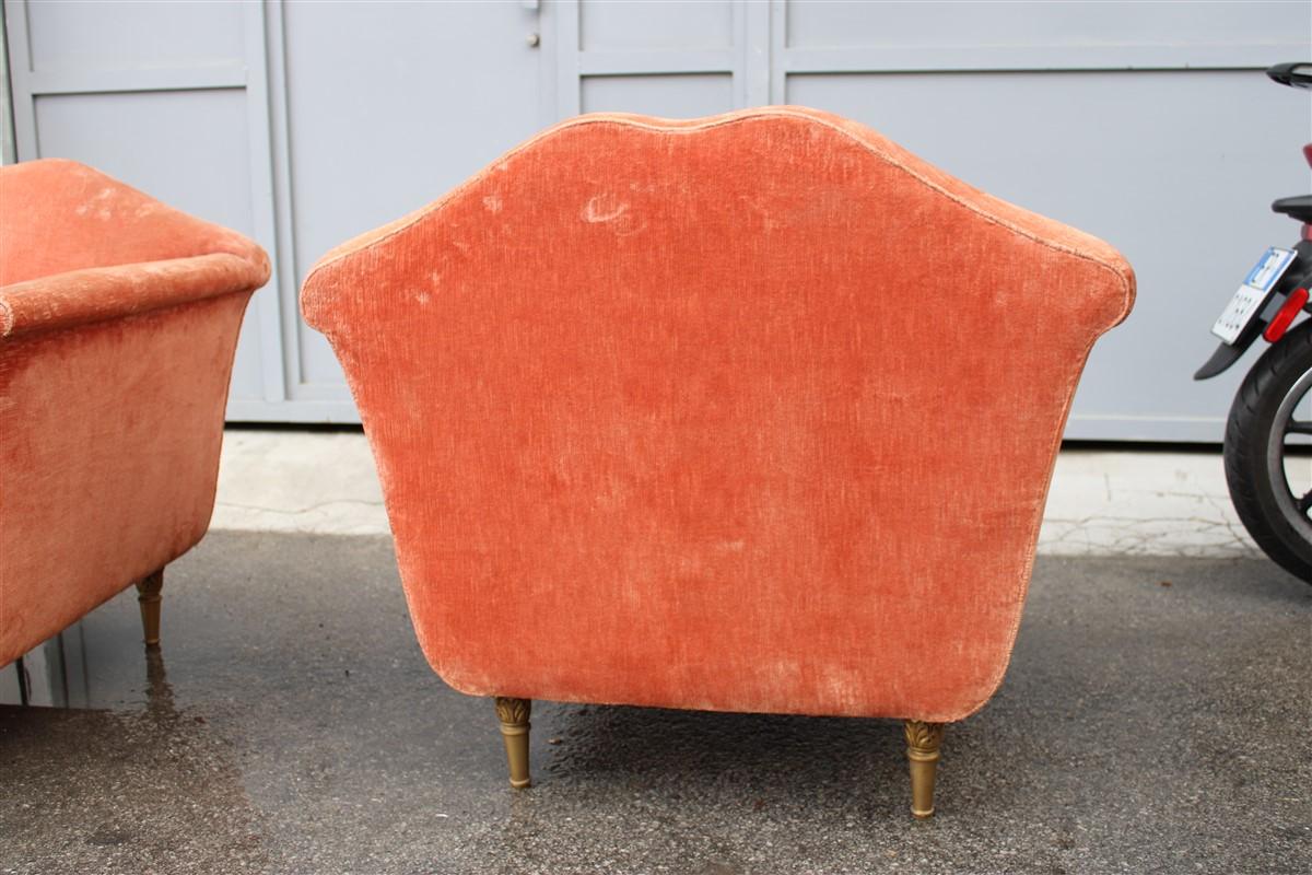 Italian Midcentury Armchairs Pink Velvet Wood Gold Plate Ulrich Guglielmo Style For Sale 6