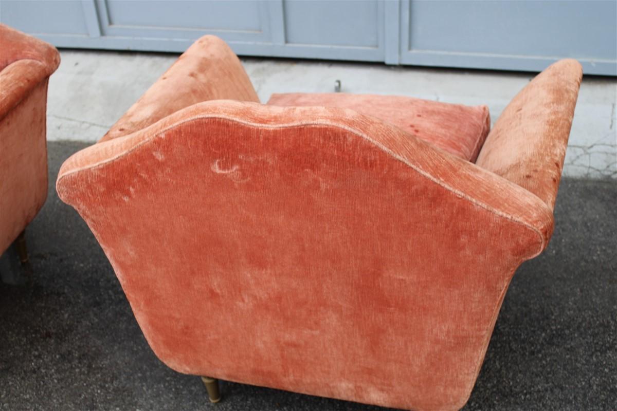 Italian Midcentury Armchairs Pink Velvet Wood Gold Plate Ulrich Guglielmo Style For Sale 7