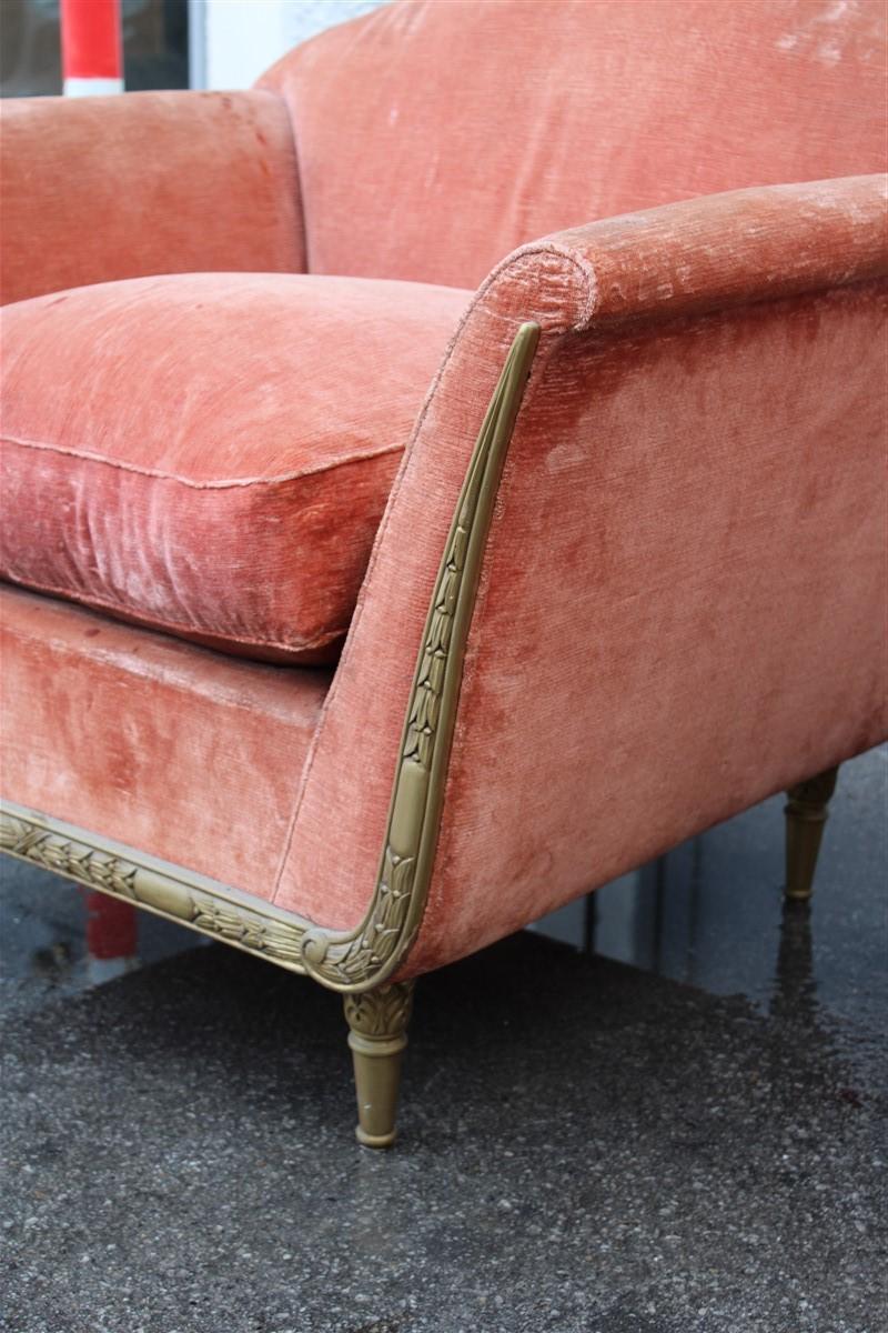 Italian Midcentury Armchairs Pink Velvet Wood Gold Plate Ulrich Guglielmo Style For Sale 8