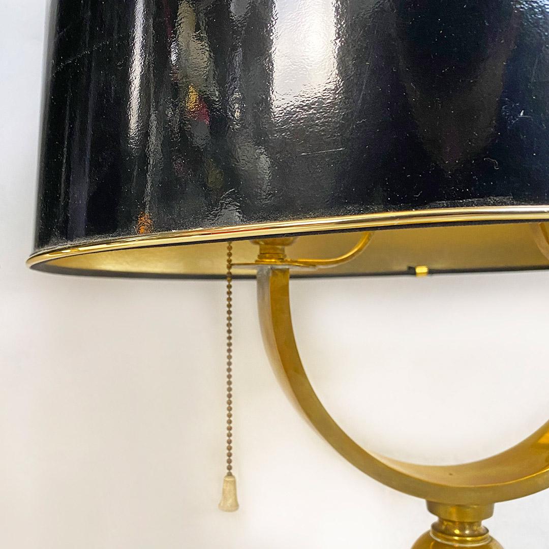 Italian Mid Century Pair of Brass and Glossy Black Lampshade Table Lamps, 1940s For Sale 9