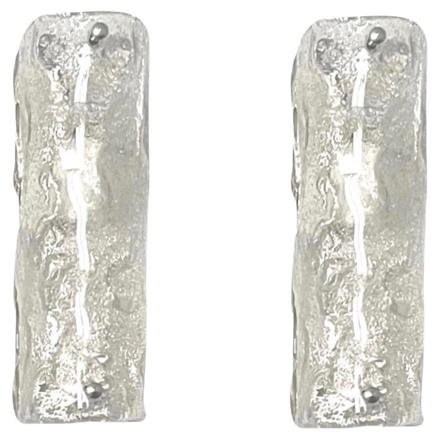 Italian Mid-Century Pair of Clear Ice-Glass Murano Wall Sconces, 1970s