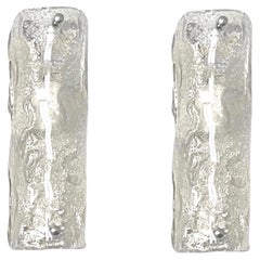 Italian Mid-Century Pair of Clear Ice-Glass Murano Wall Sconces, 1970s