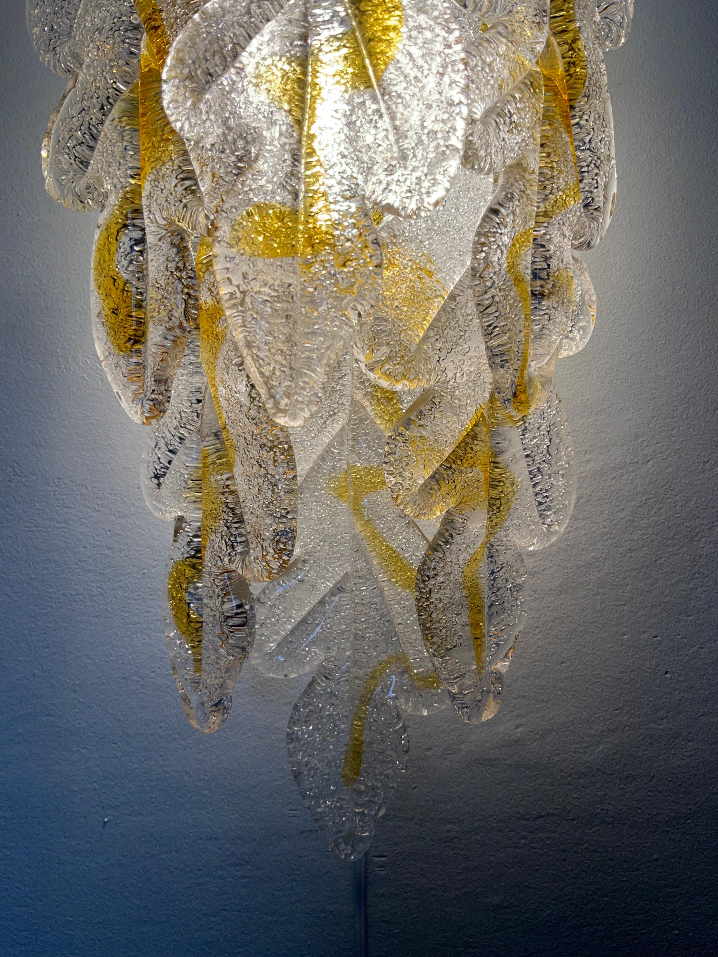 Italian Midcentury Pair of Clear Amber Murano Wall Sconces by Mazzega, 1970s For Sale 5