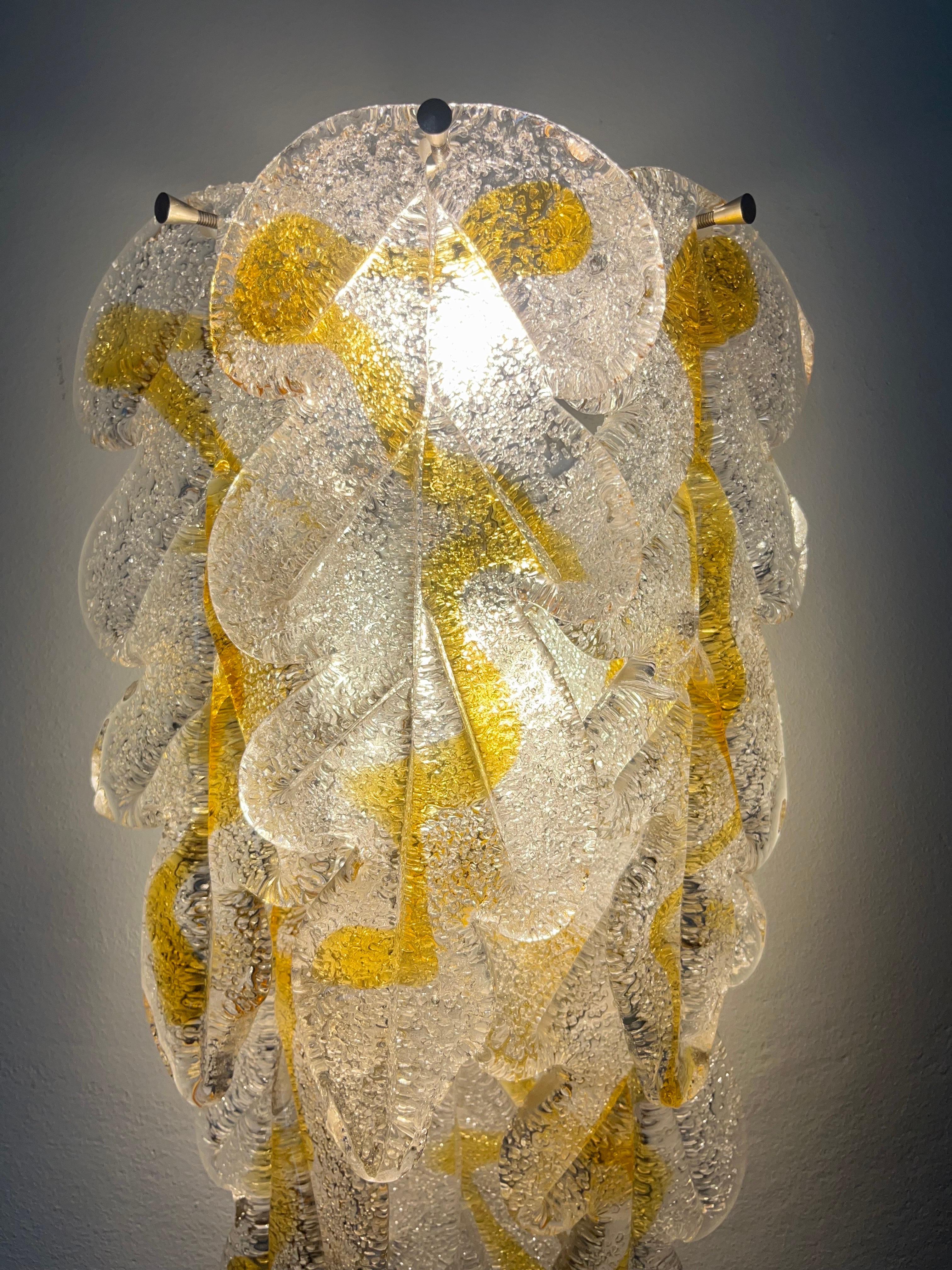 Italian Midcentury Pair of Clear Amber Murano Wall Sconces by Mazzega, 1970s 6