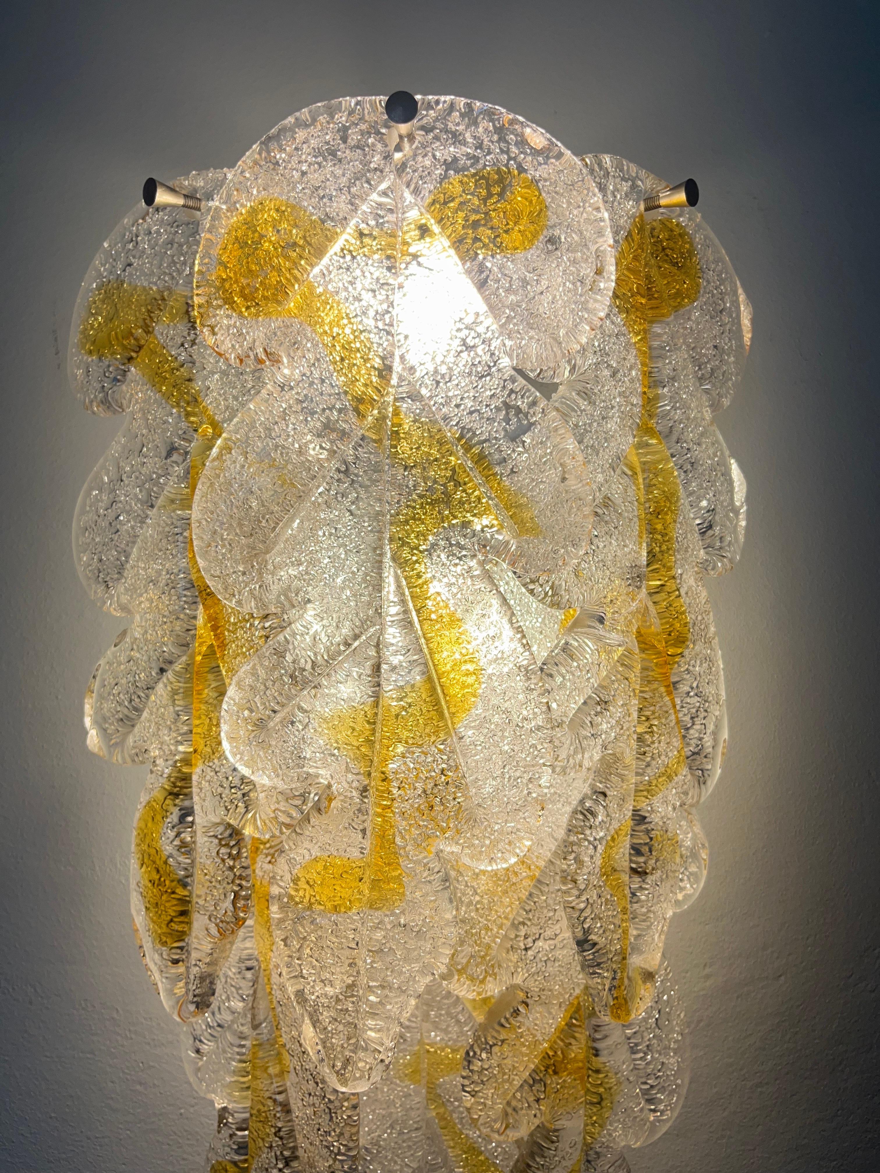 Italian Midcentury Pair of Clear Amber Murano Wall Sconces by Mazzega, 1970s For Sale 6