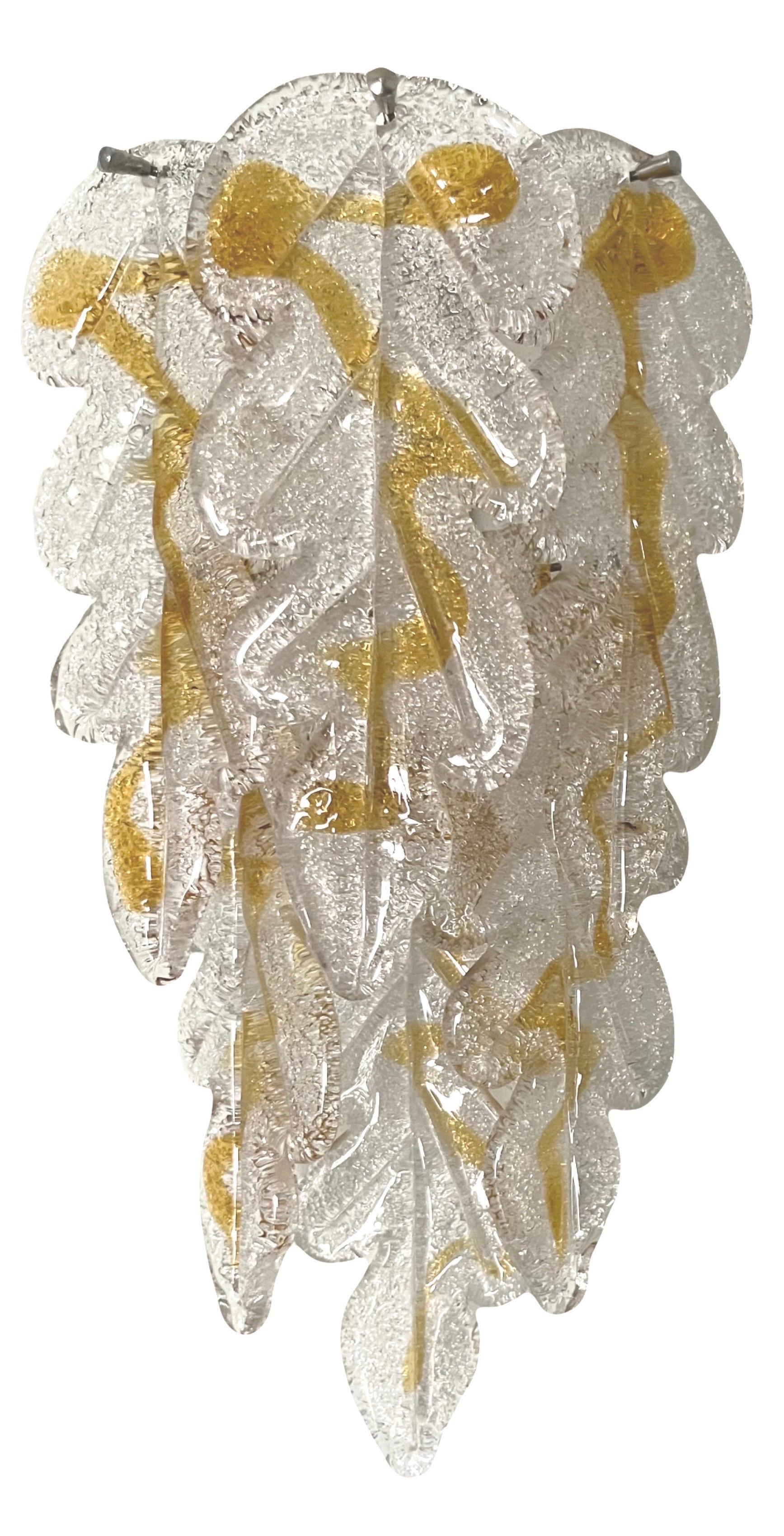 Italian Midcentury Pair of Clear Amber Murano Wall Sconces by Mazzega, 1970s For Sale 3