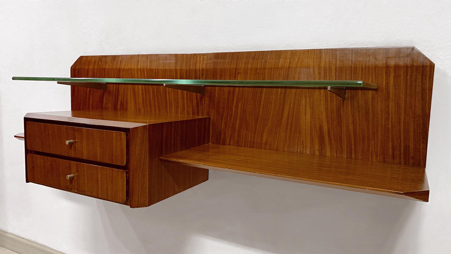 Italian Mid-Century Pair of Floating Wall Teakwood Console by Moscatelli, 1960s For Sale 2