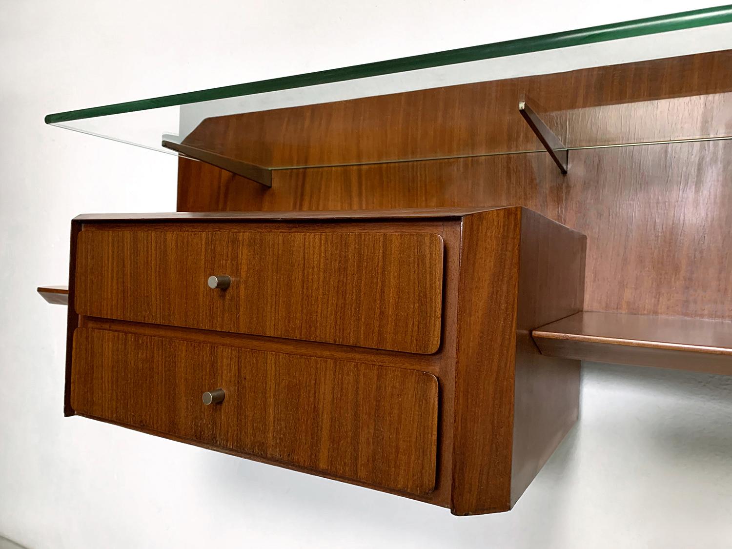 Italian Mid-Century Pair of Floating Wall Teakwood Console by Moscatelli, 1960s For Sale 3