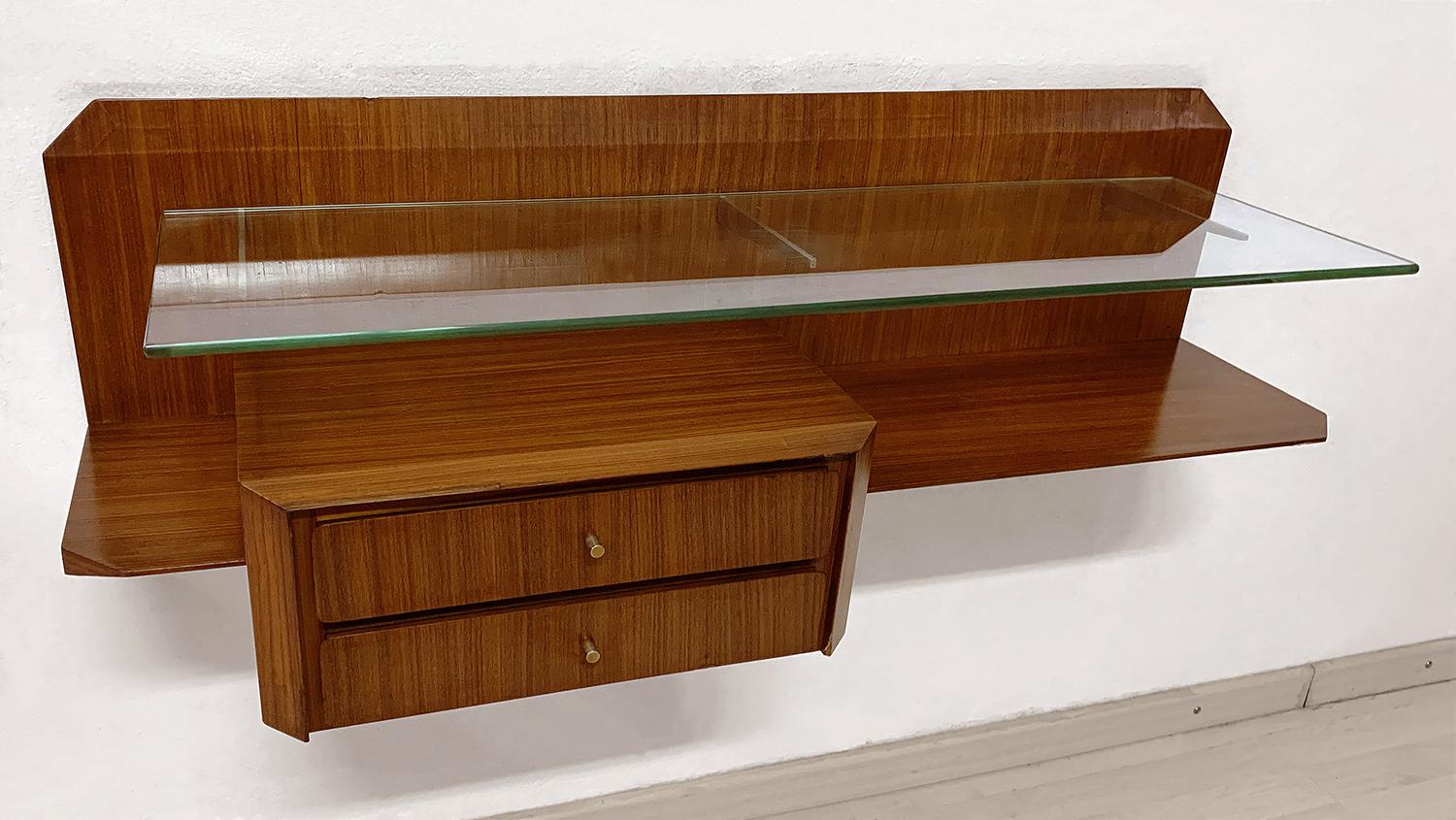 Italian Mid-Century Pair of Floating Wall Teakwood Console by Moscatelli, 1960s For Sale 13