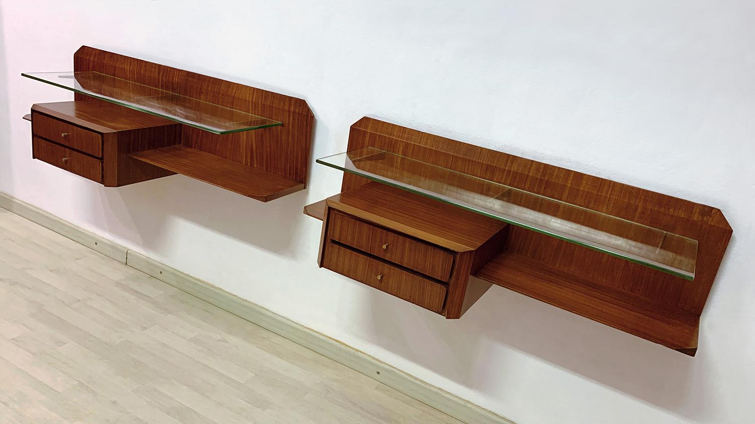Mid-Century Modern Italian Mid-Century Pair of Floating Wall Teakwood Console by Moscatelli, 1960s For Sale
