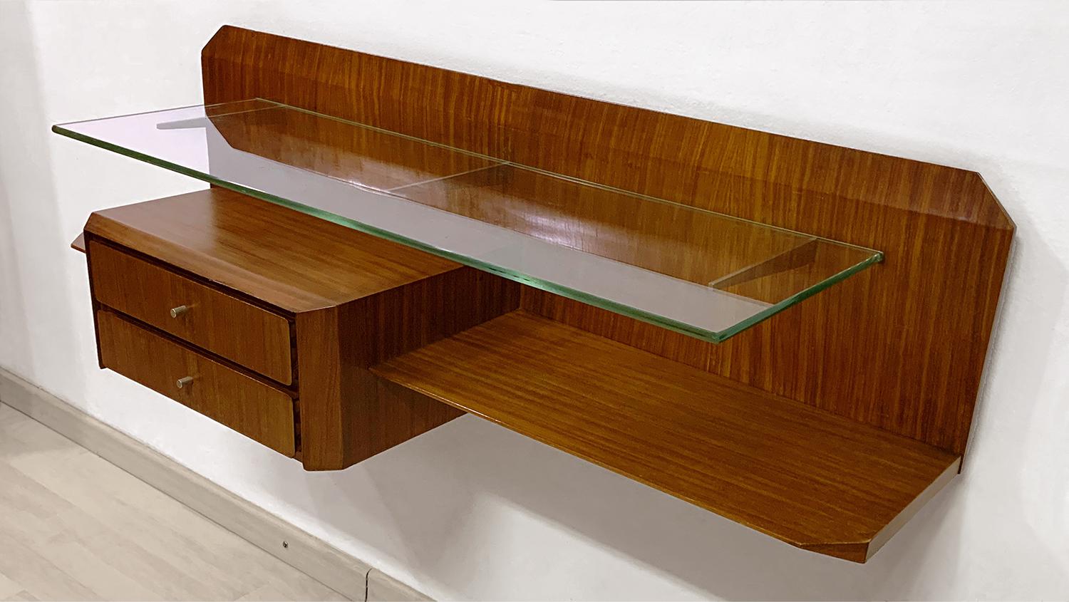 20th Century Italian Mid-Century Pair of Floating Wall Teakwood Console by Moscatelli, 1960s For Sale