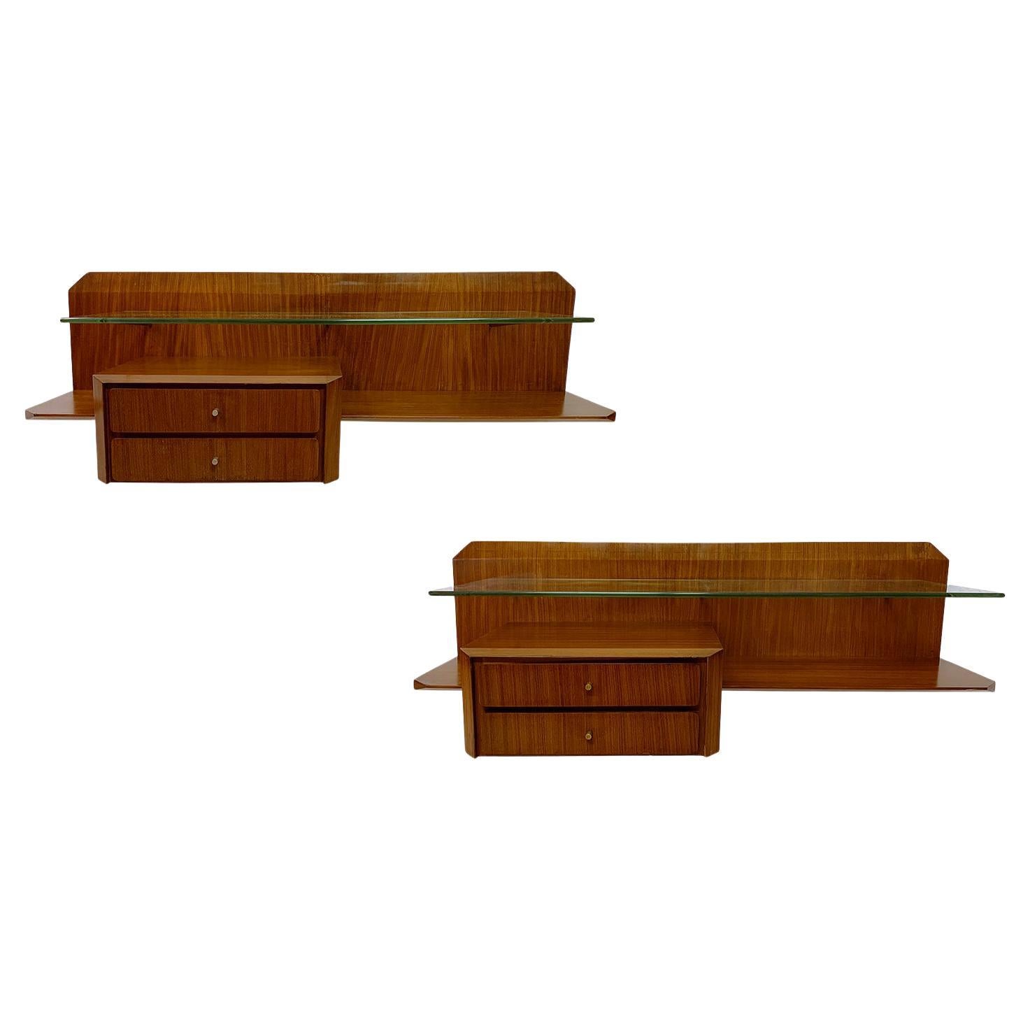 Italian Mid-Century Pair of Floating Wall Teakwood Console by Moscatelli, 1960s For Sale