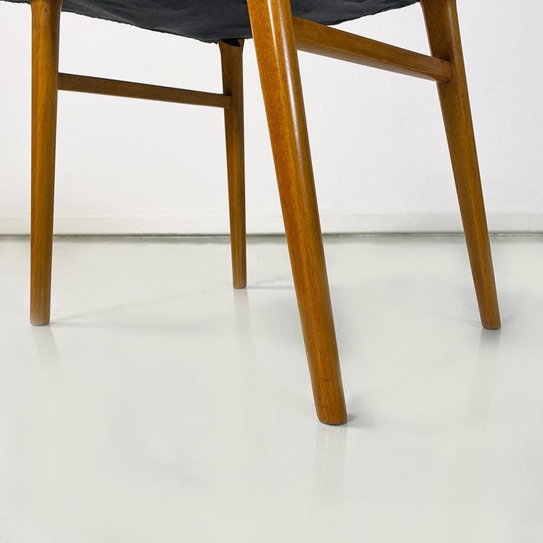 Italian Mid Century Pair of Green Fabric and Wooden Legs Poufs or ...