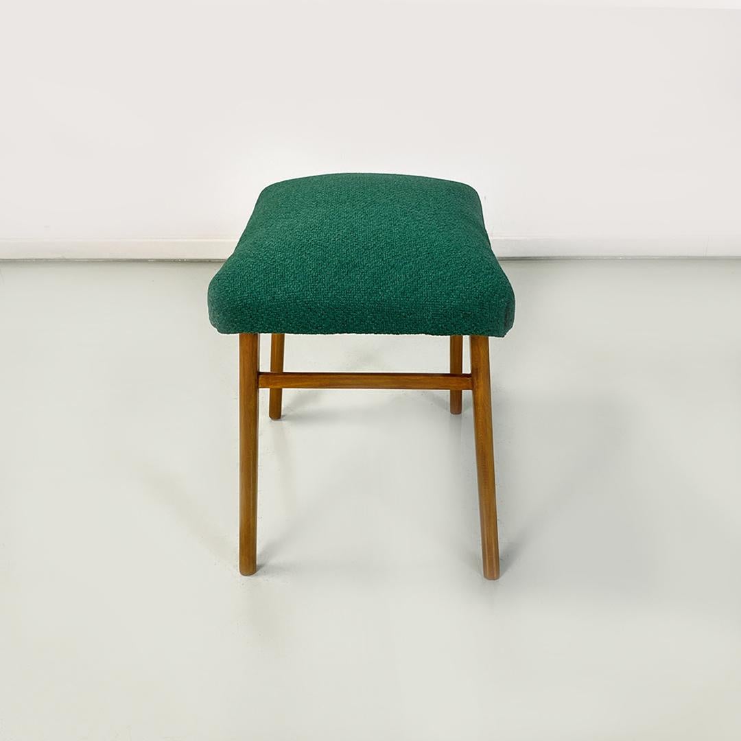 Italian Mid Century Pair of Green Fabric and Wooden Legs Poufs or Stools, 1960s In Good Condition For Sale In MIlano, IT