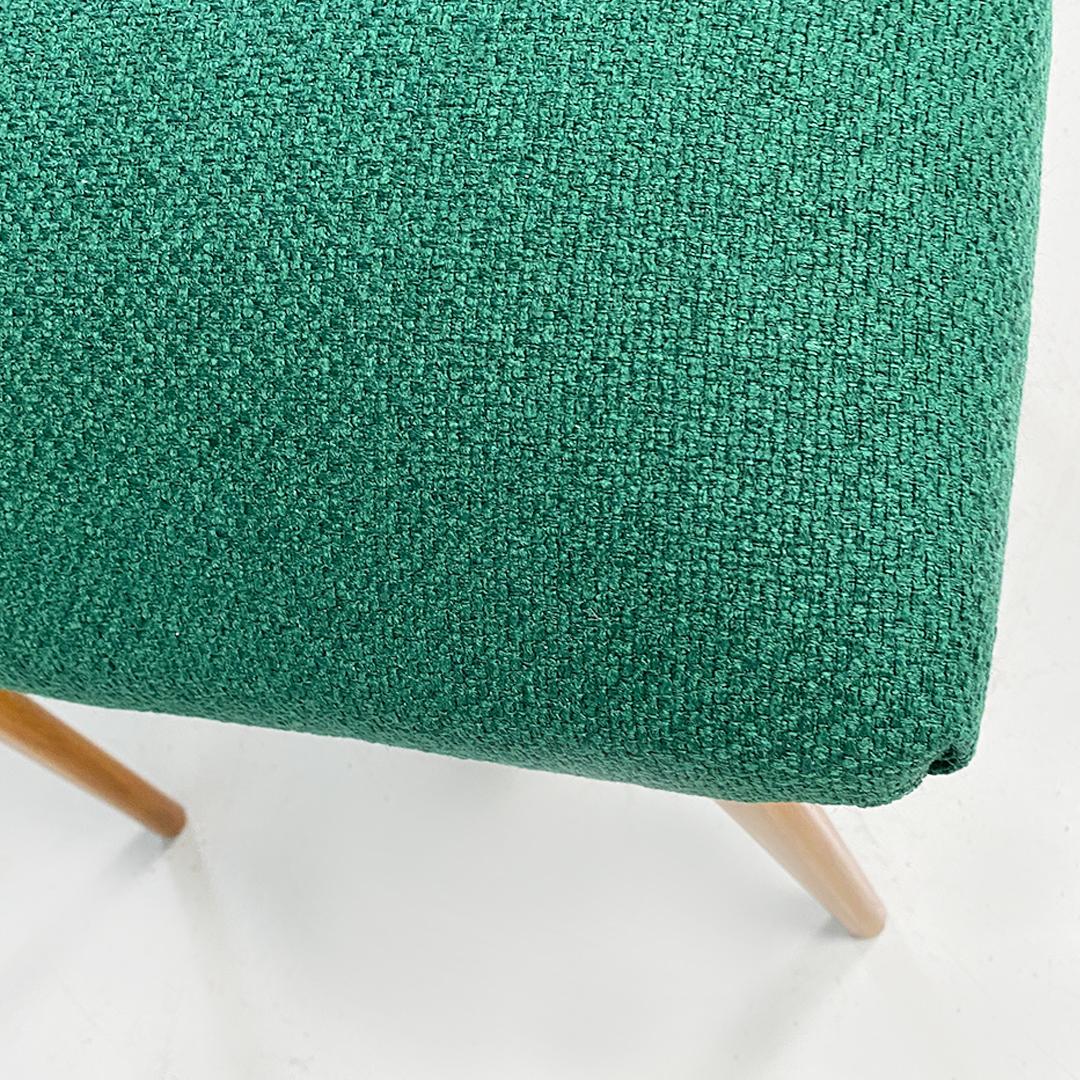 Italian Mid Century Pair of Green Fabric and Wooden Legs Poufs or Stools, 1960s For Sale 1