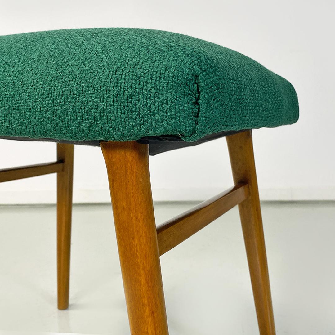 Italian Mid Century Pair of Green Fabric and Wooden Legs Poufs or Stools, 1960s For Sale 2