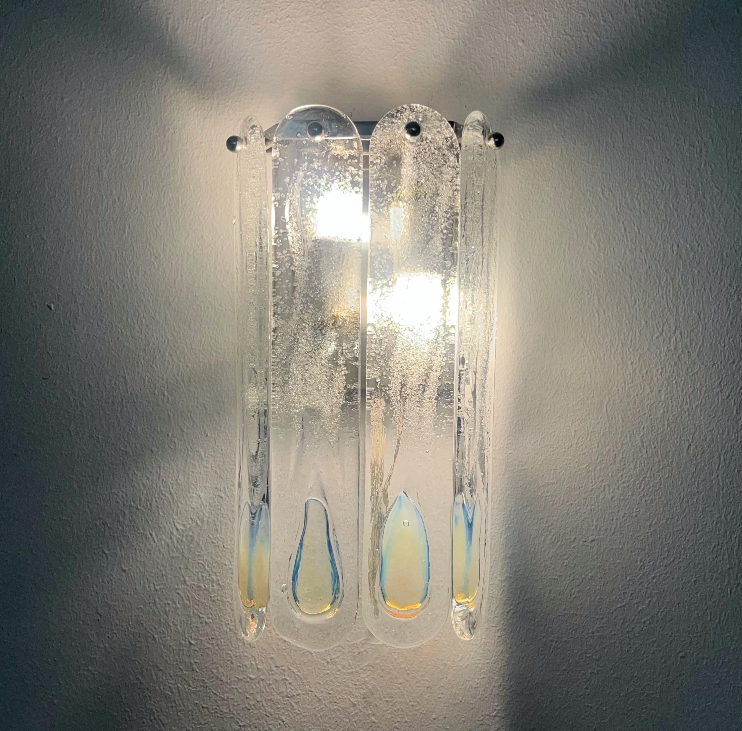 Italian Mid-Century Pair of Iridescent Murano Wall Sconces by Mazzega, 1970s For Sale 8