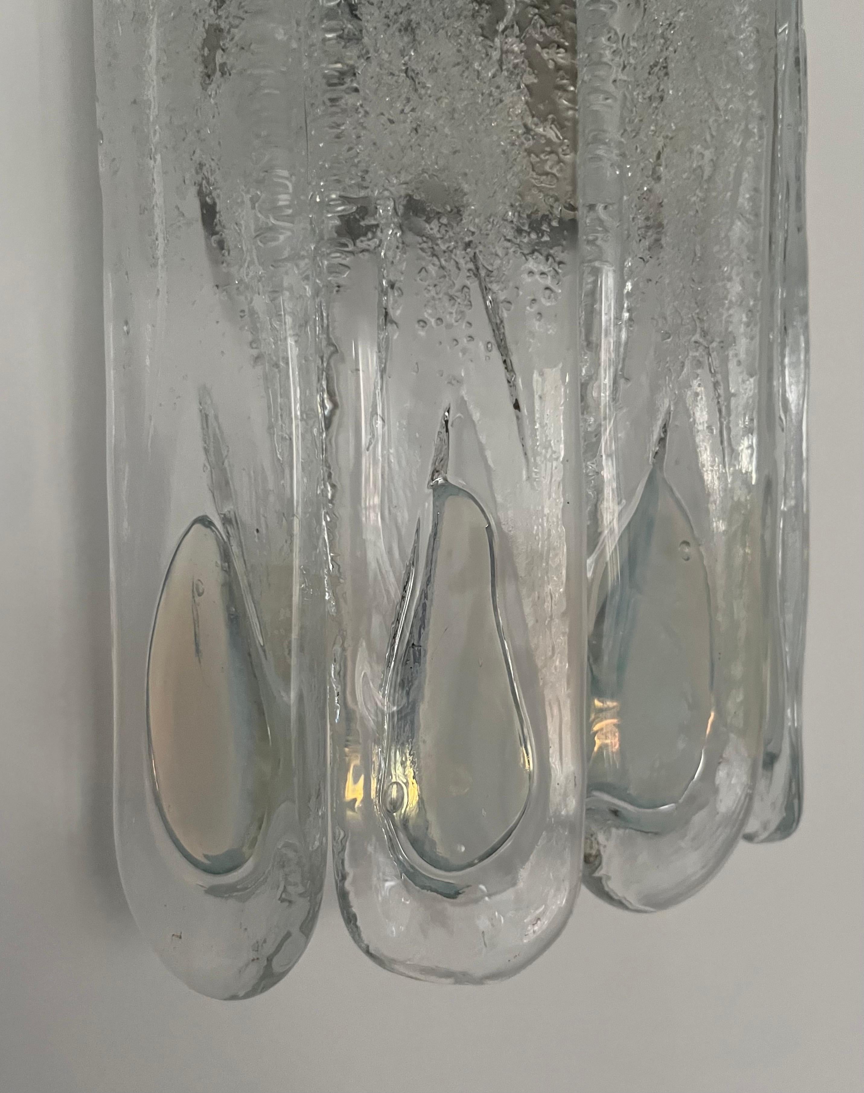 Metal Italian Mid-Century Pair of Iridescent Murano Wall Sconces by Mazzega, 1970s For Sale