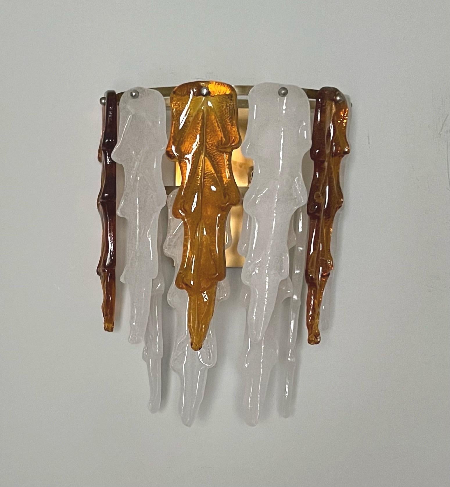 Unique Mid-Century Pair of Italian White Amber Murano Wall Sconces, 1970s 5