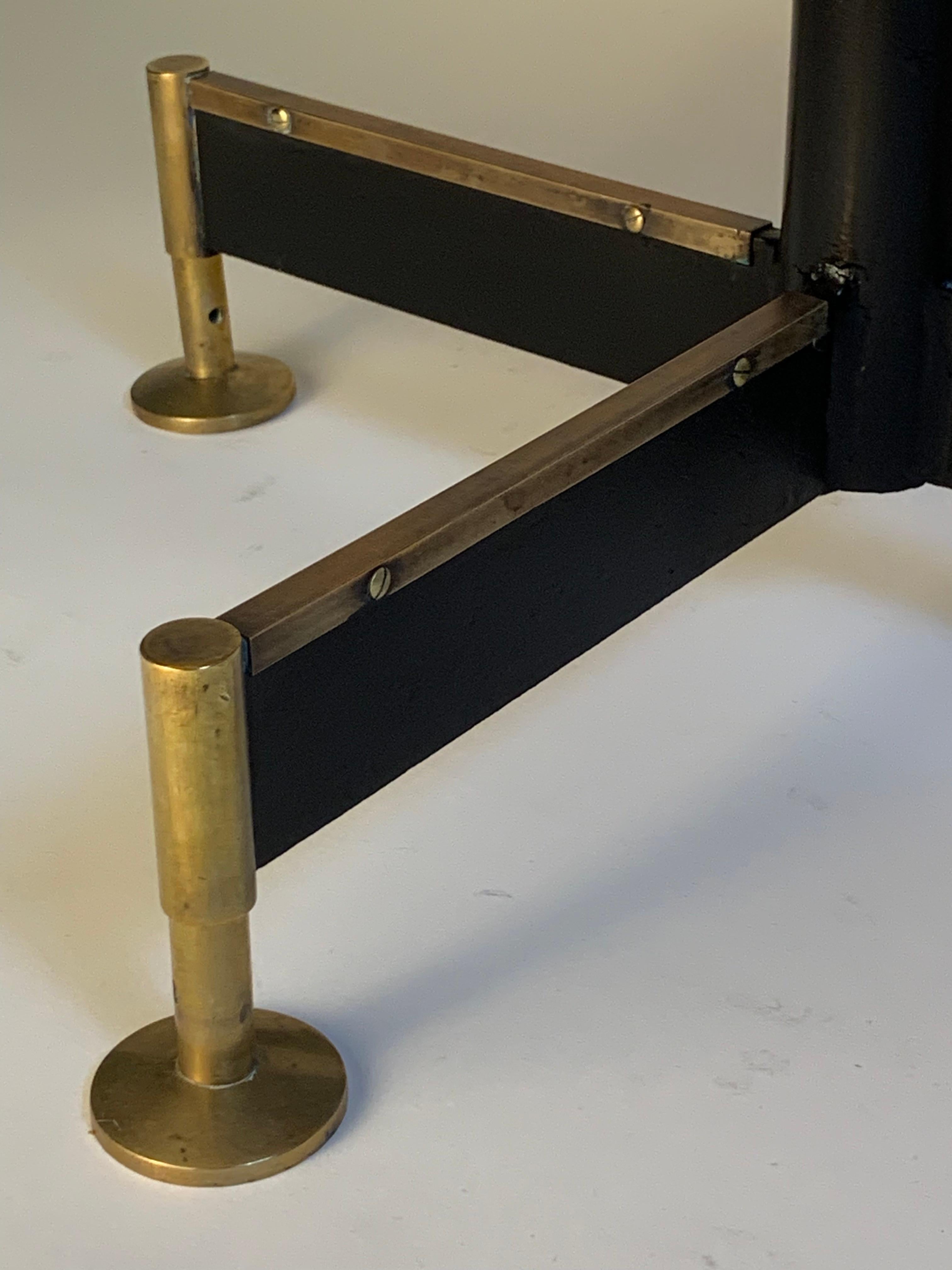 Italian Mid Century  Pair Of Side Tables Brass and Black Iron Base Squared Top For Sale 5