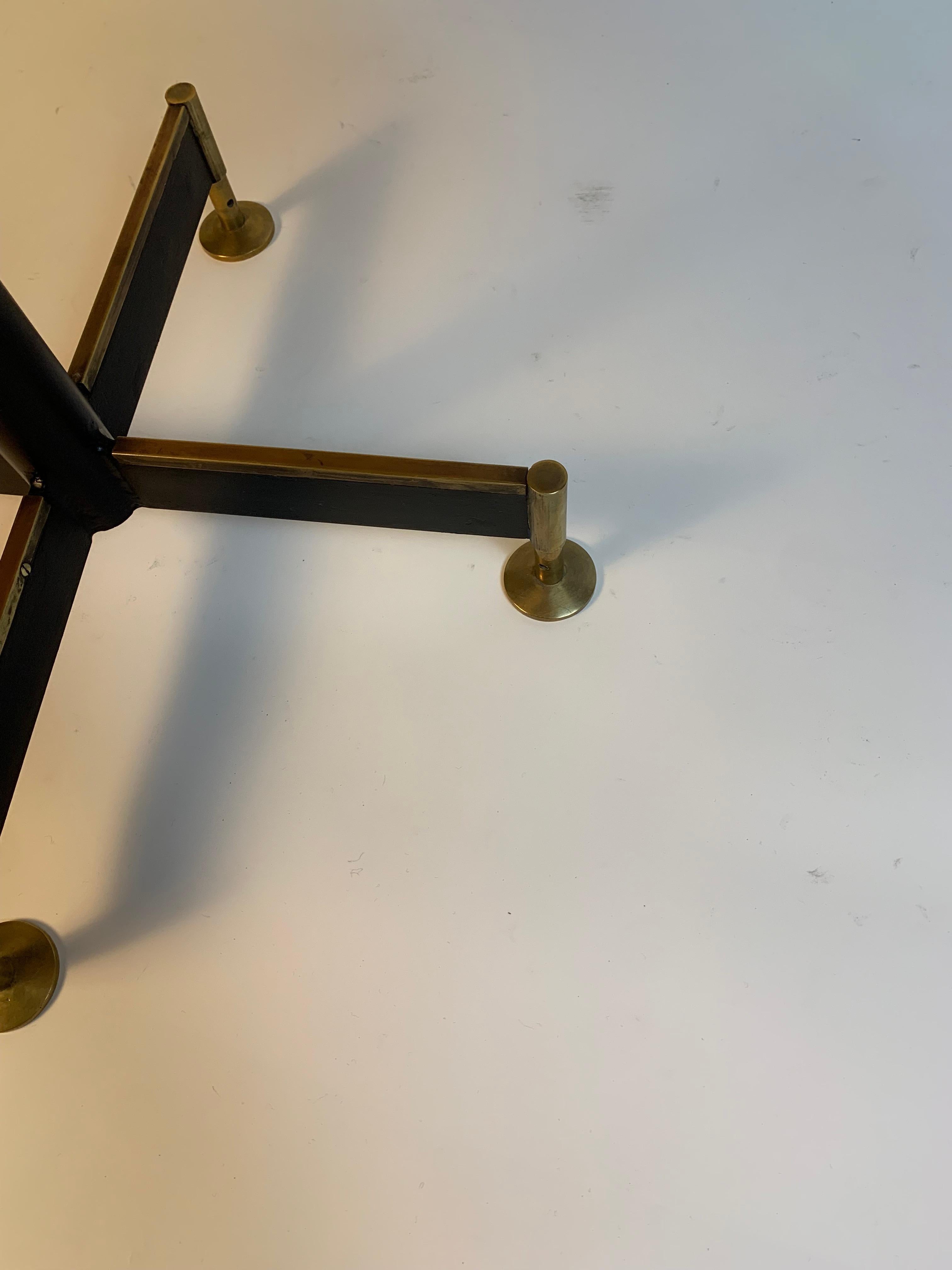 Italian Mid Century  Pair Of Side Tables Brass and Black Iron Base Squared Top For Sale 8