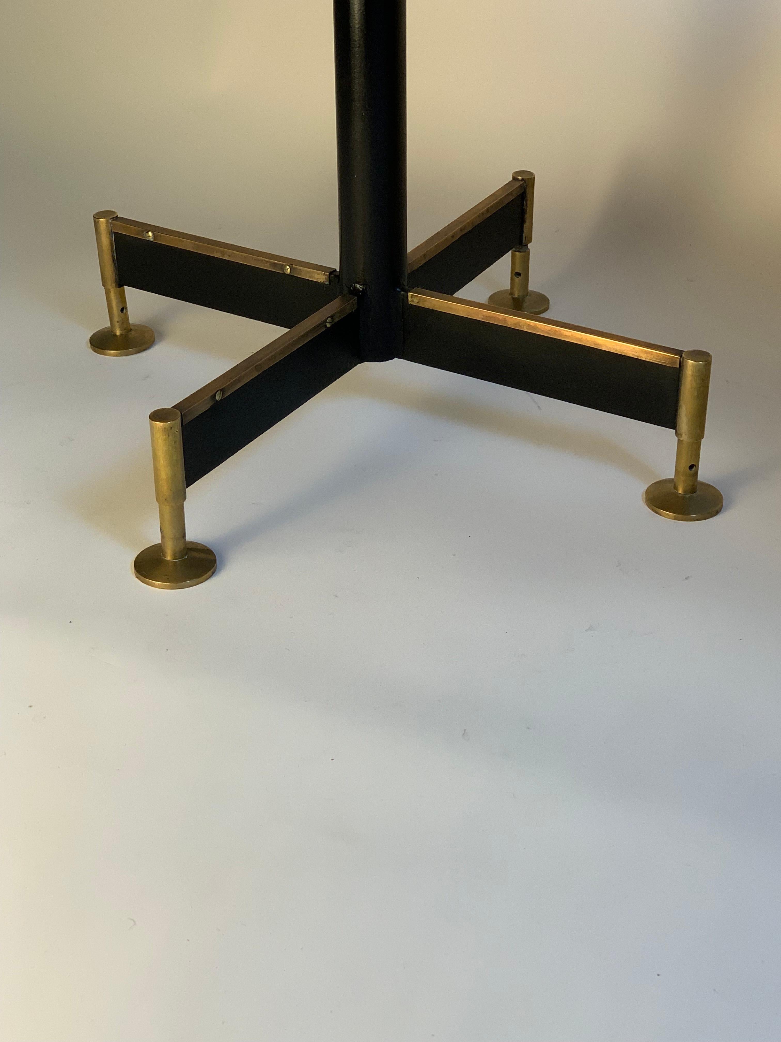 Italian Mid Century  Pair Of Side Tables Brass and Black Iron Base Squared Top For Sale 2