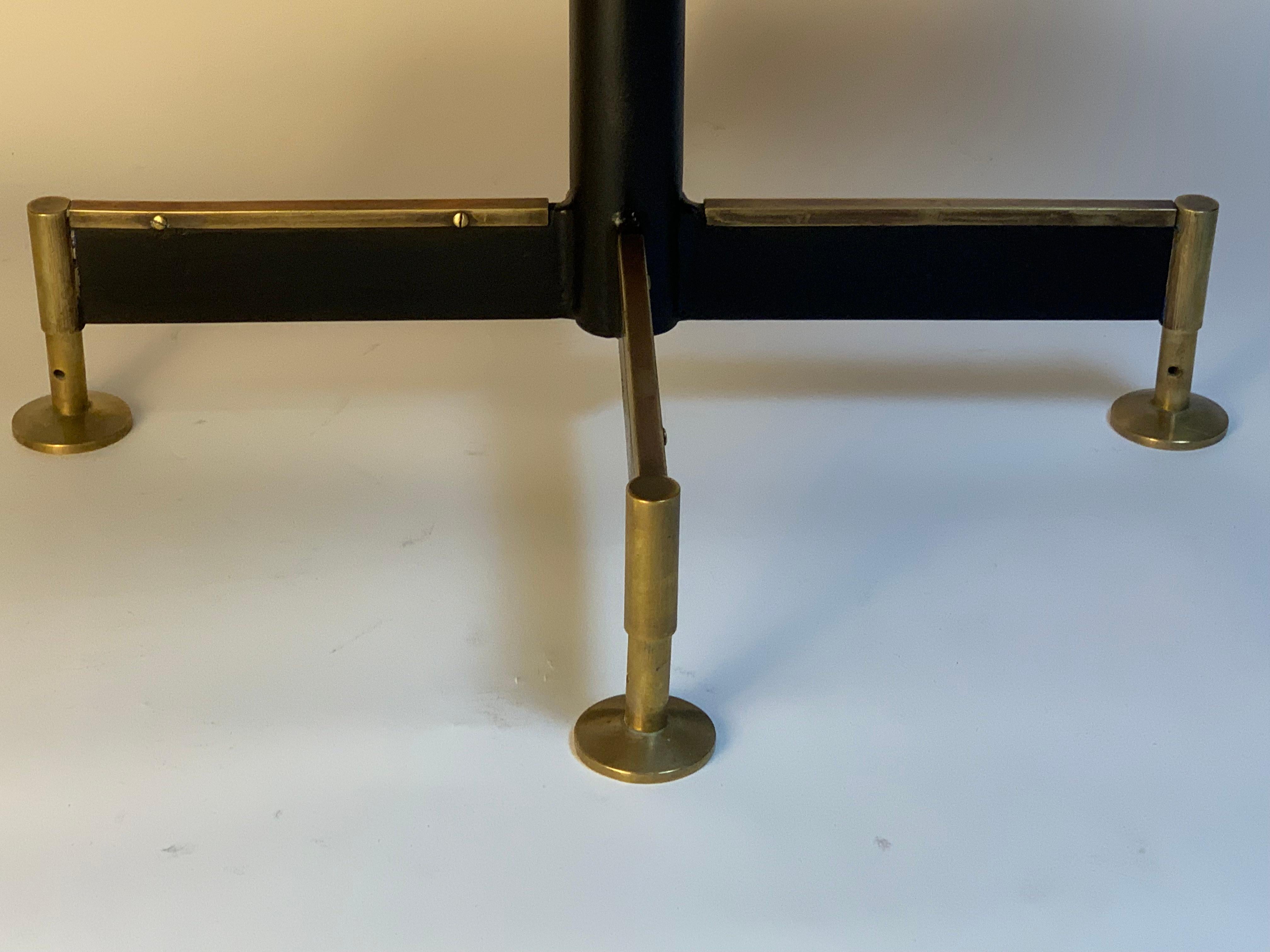 Italian Mid Century  Pair Of Side Tables Brass and Black Iron Base Squared Top For Sale 4