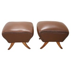 Italian Mid-Century Pair of Stools in Brown Faux Leather