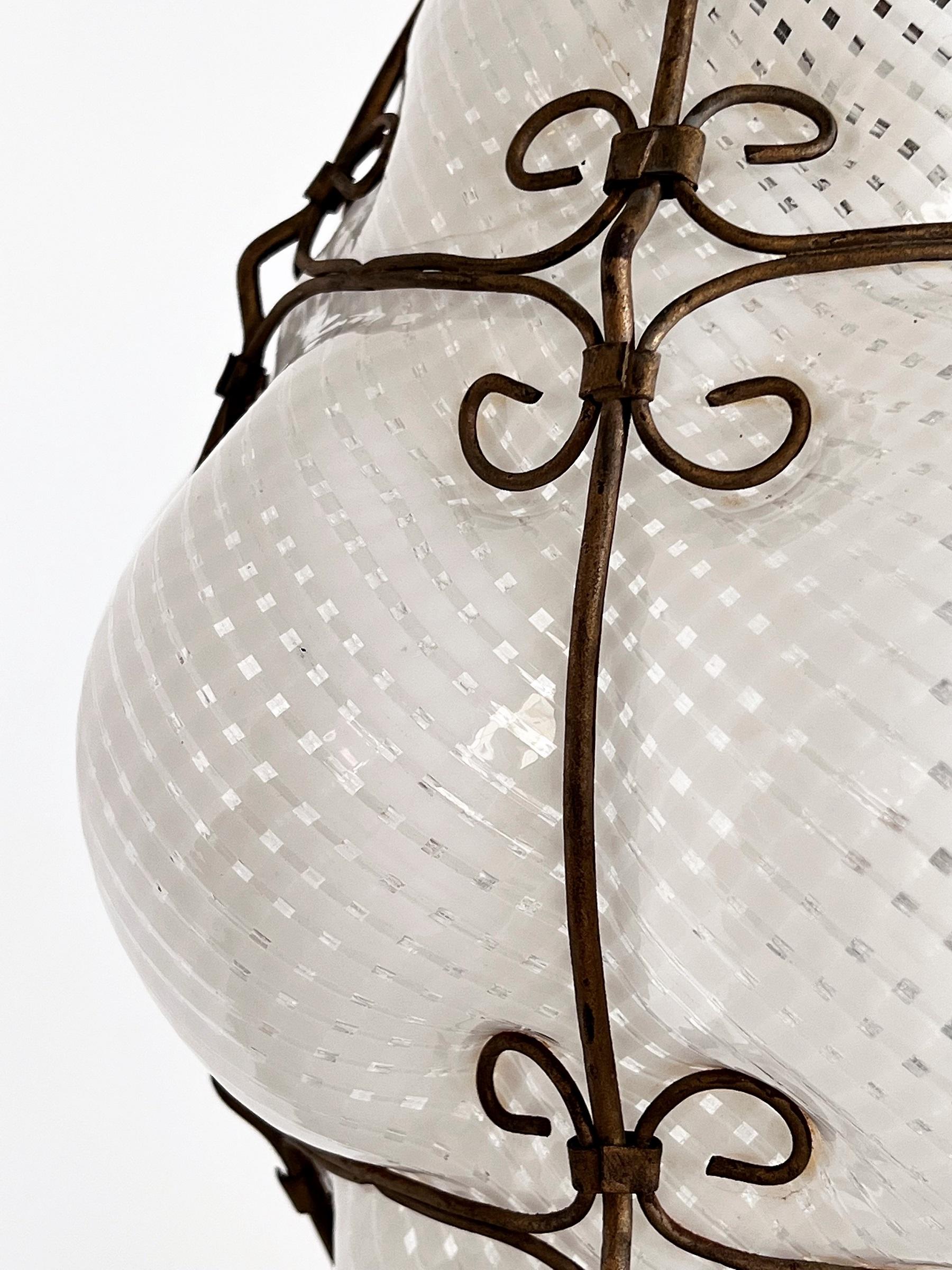 Italian Mid-Century Pair of Venetian Glass Reticello Lantern by Venini, 1950s 9