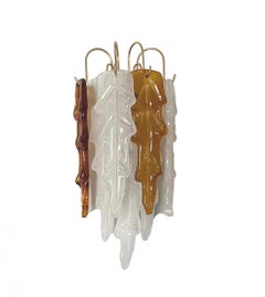Italian Mid-Century Pair of White Amber Murano Wall Sconces by Mazzega, 1970s