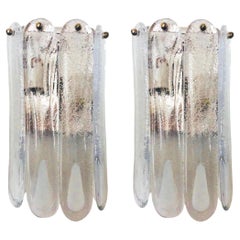 Italian Mid-Century Pair of White Murano Glass Wall Sconces by Mazzega, 1970s