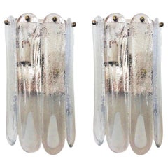 Vintage Italian Mid-Century Pair of White Murano Wall Sconces by Mazzega, 1970s