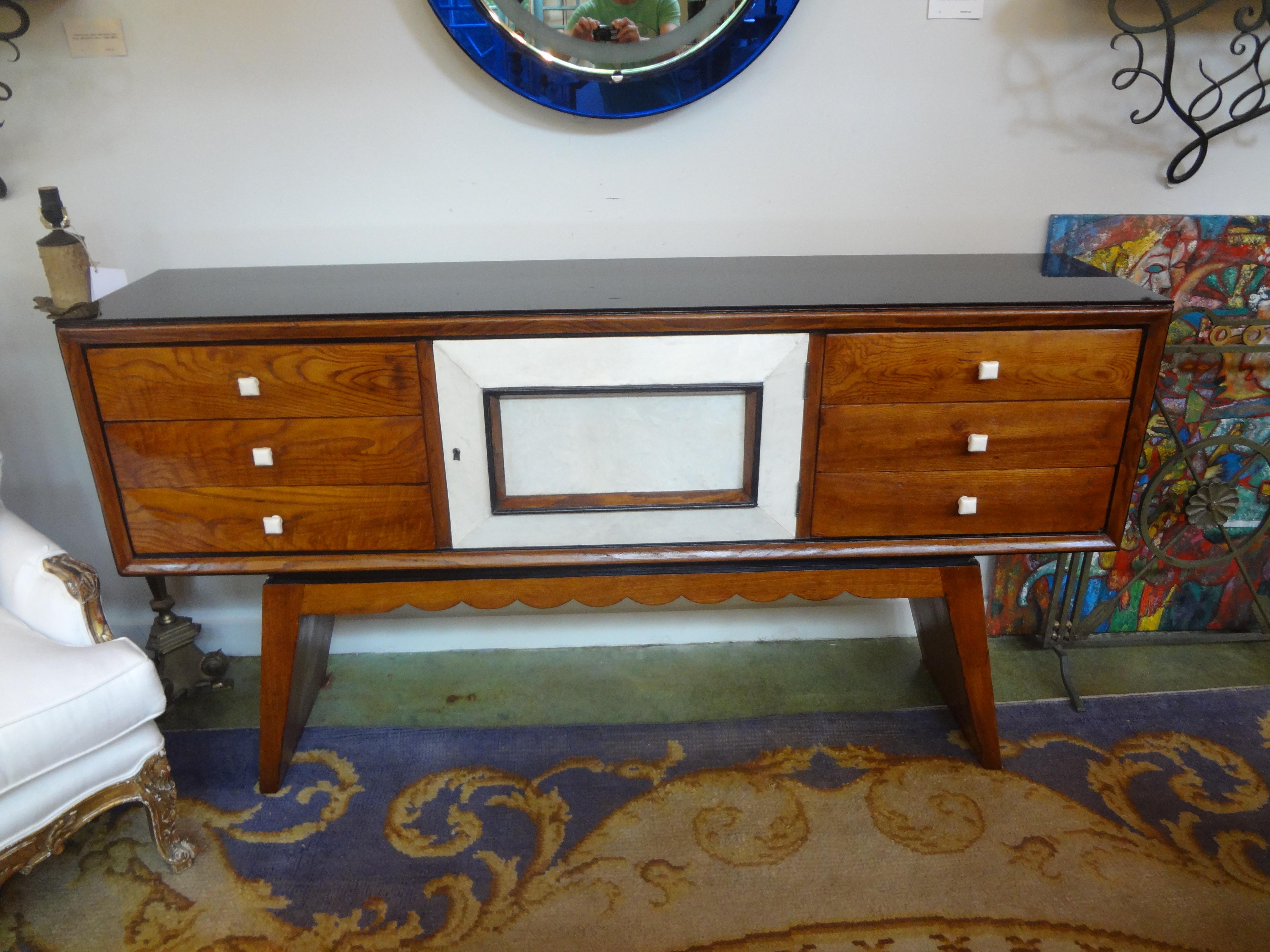 Italian Mid-Century Wood and Shagreen Credenza or Commode After Paolo Buffa 4