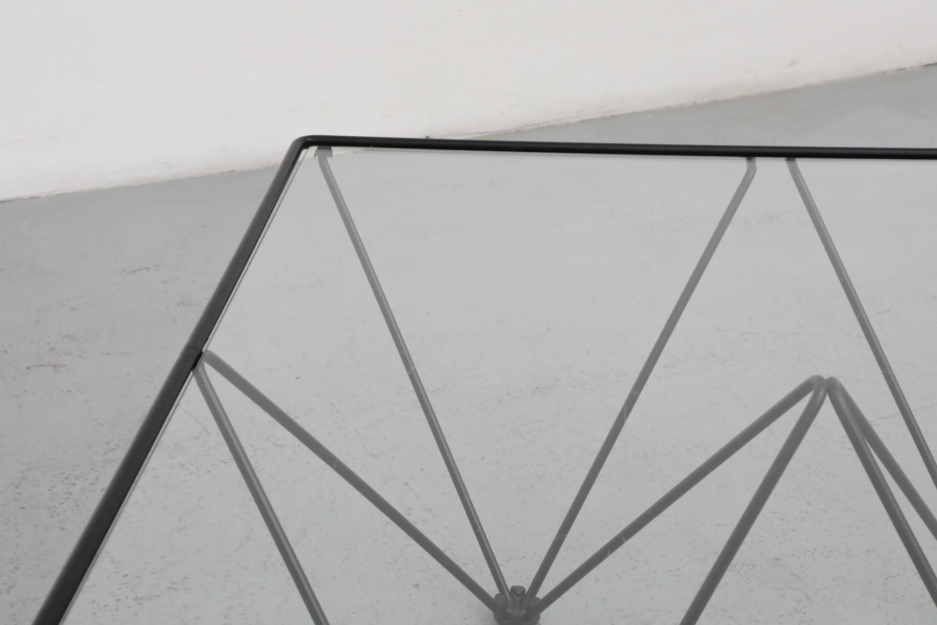 Italian, Mid-Century, Paolo Piva Style Black Wire Coffee Table with Glass Top For Sale 4