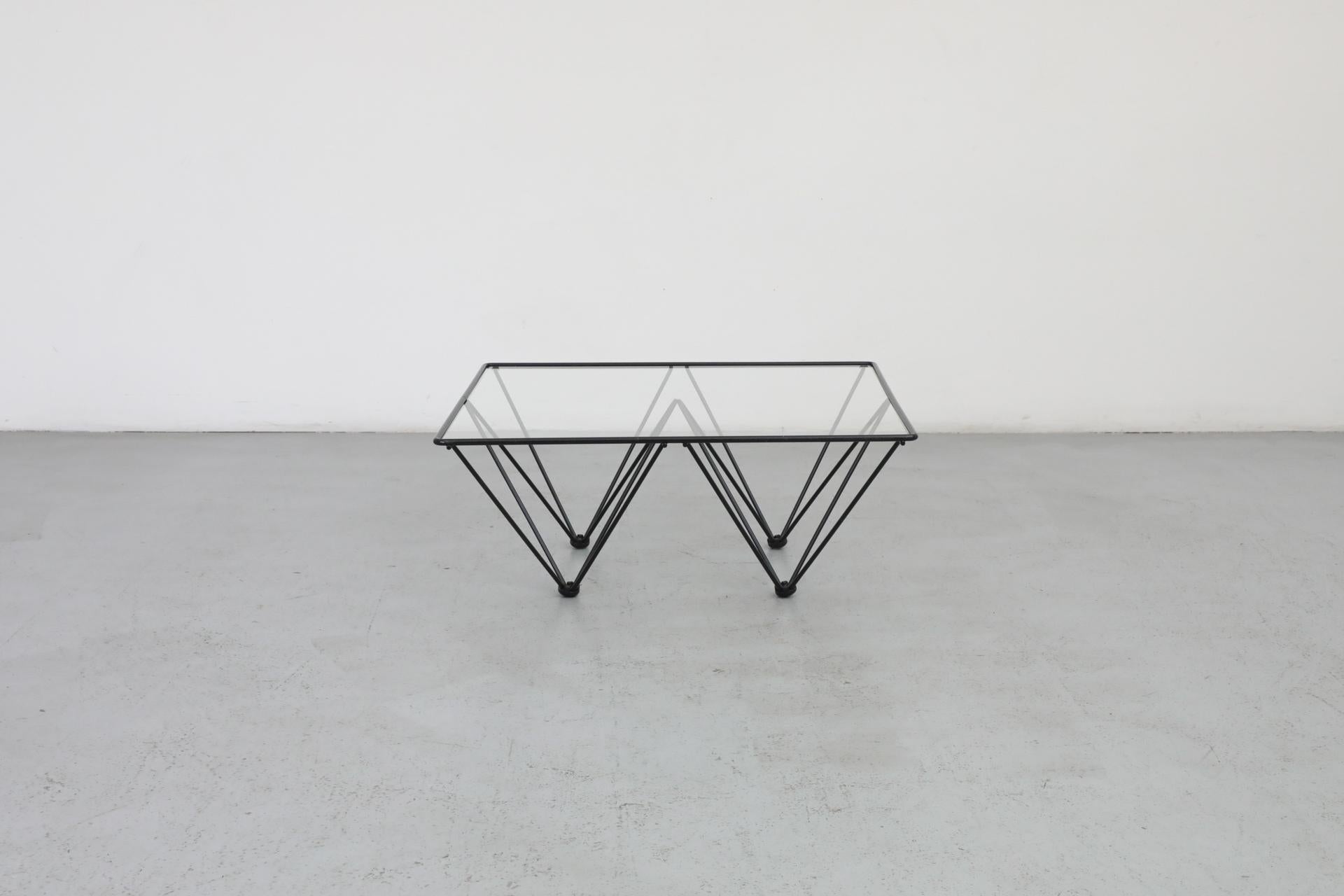 Mid-Century Modern Italian, Mid-Century, Paolo Piva Style Black Wire Coffee Table with Glass Top For Sale