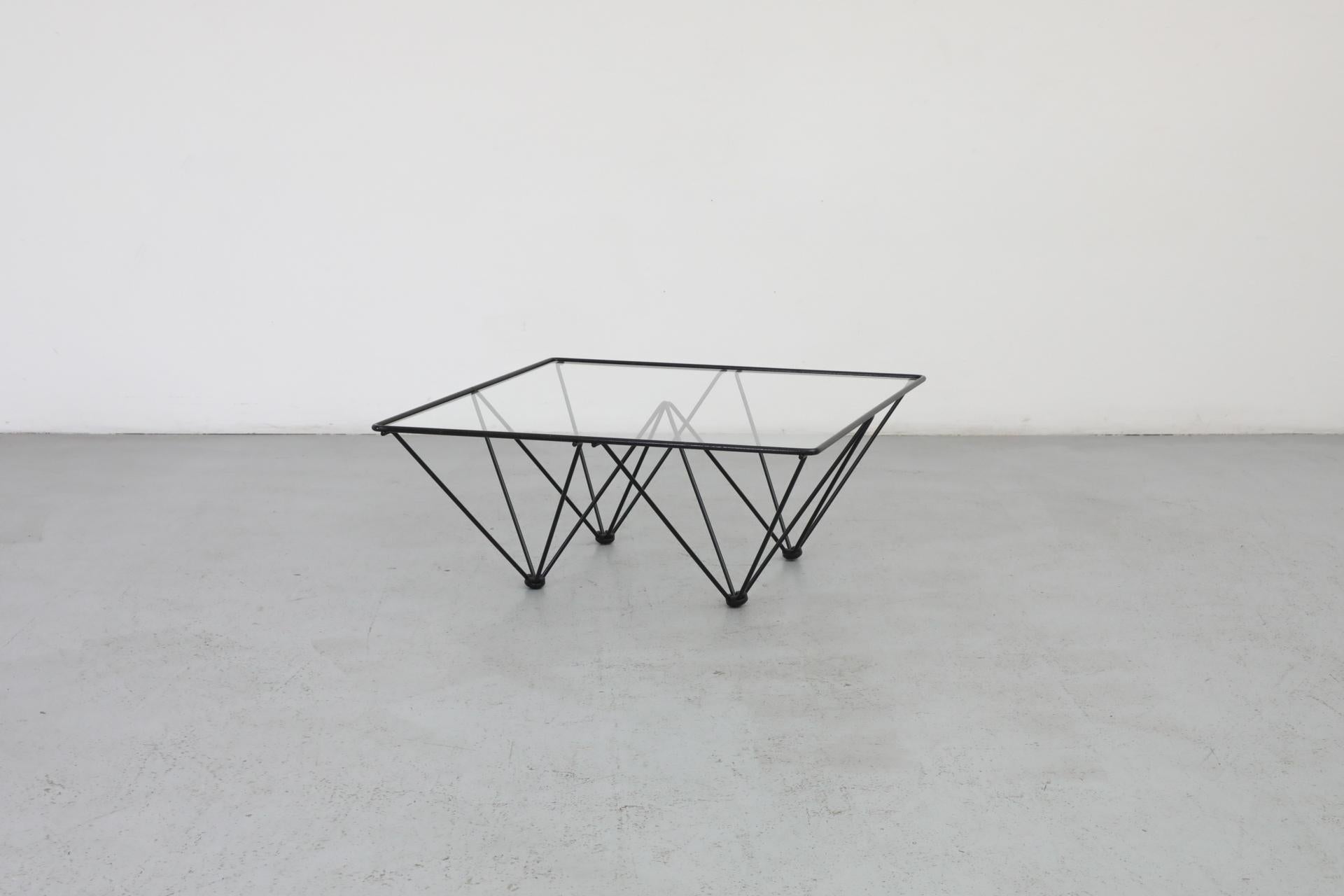 Enameled Italian, Mid-Century, Paolo Piva Style Black Wire Coffee Table with Glass Top For Sale
