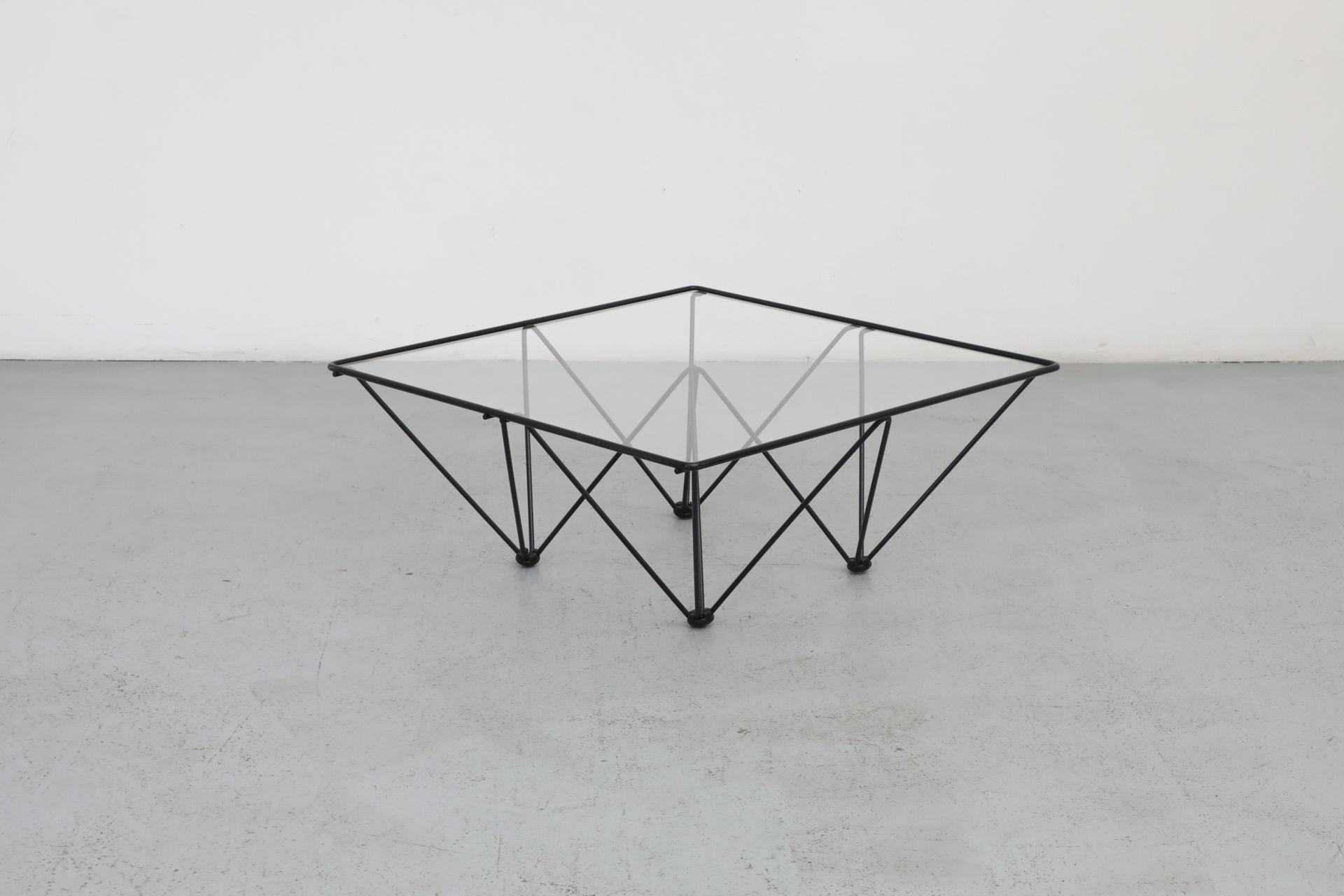 20th Century Italian, Mid-Century, Paolo Piva Style Black Wire Coffee Table with Glass Top For Sale