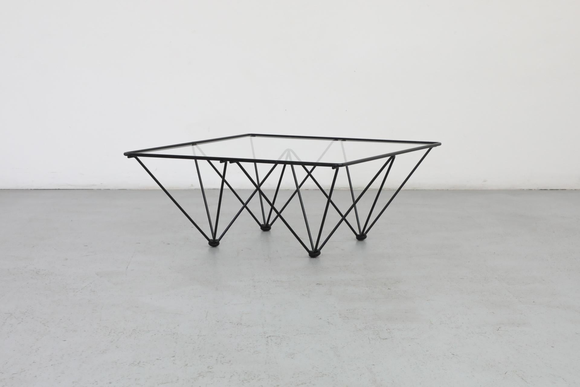 Italian, Mid-Century, Paolo Piva Style Black Wire Coffee Table with Glass Top For Sale 1