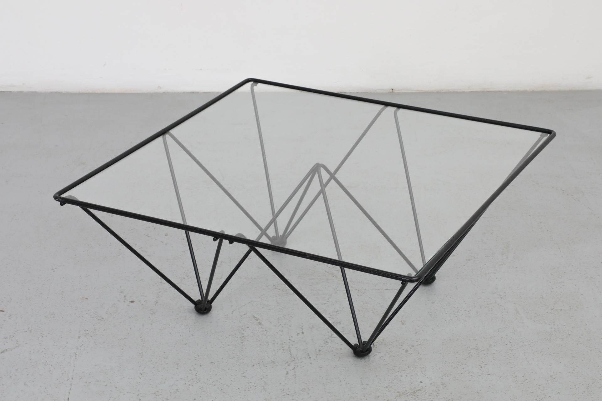 Italian, Mid-Century, Paolo Piva Style Black Wire Coffee Table with Glass Top For Sale 2