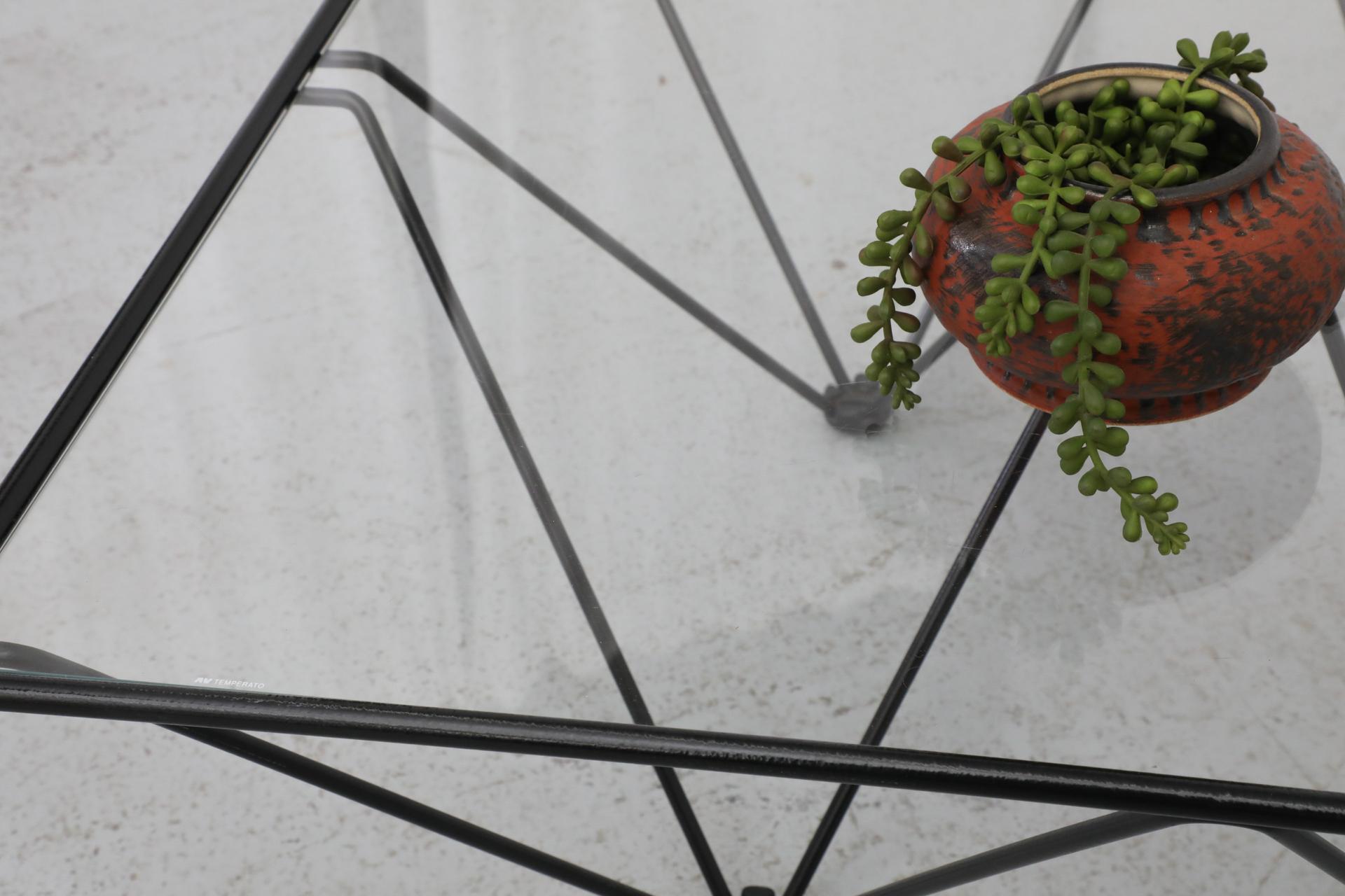 Italian, Mid-Century, Paolo Piva Style Black Wire Coffee Table with Glass Top For Sale 3