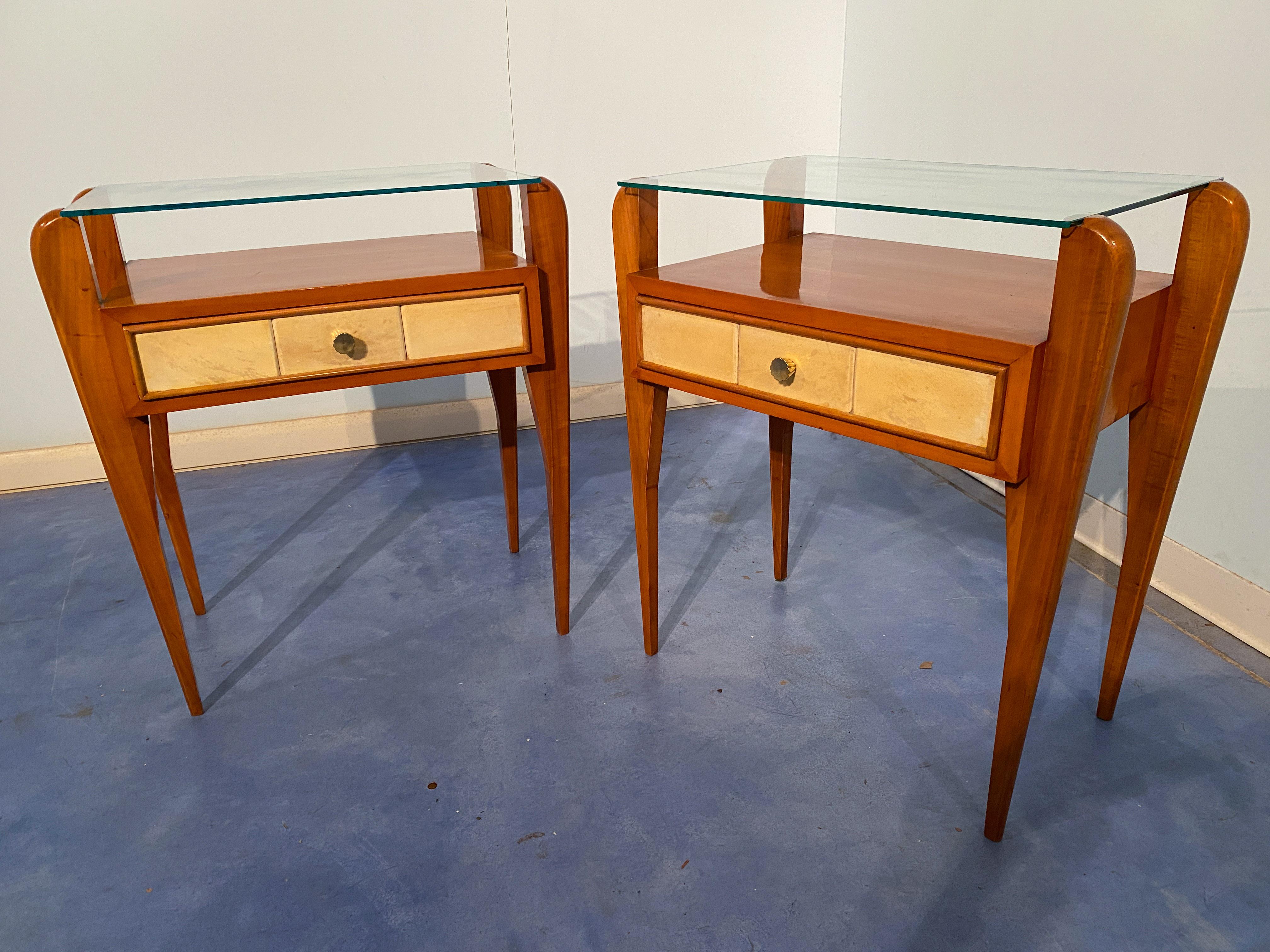 Brass Italian Mid-Century Parchment Bedside or Nightstands by Osvaldo Borsani, 1950 For Sale