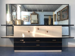 Italian Midcentury Parchment Black Lacquered Sideboard, 1950