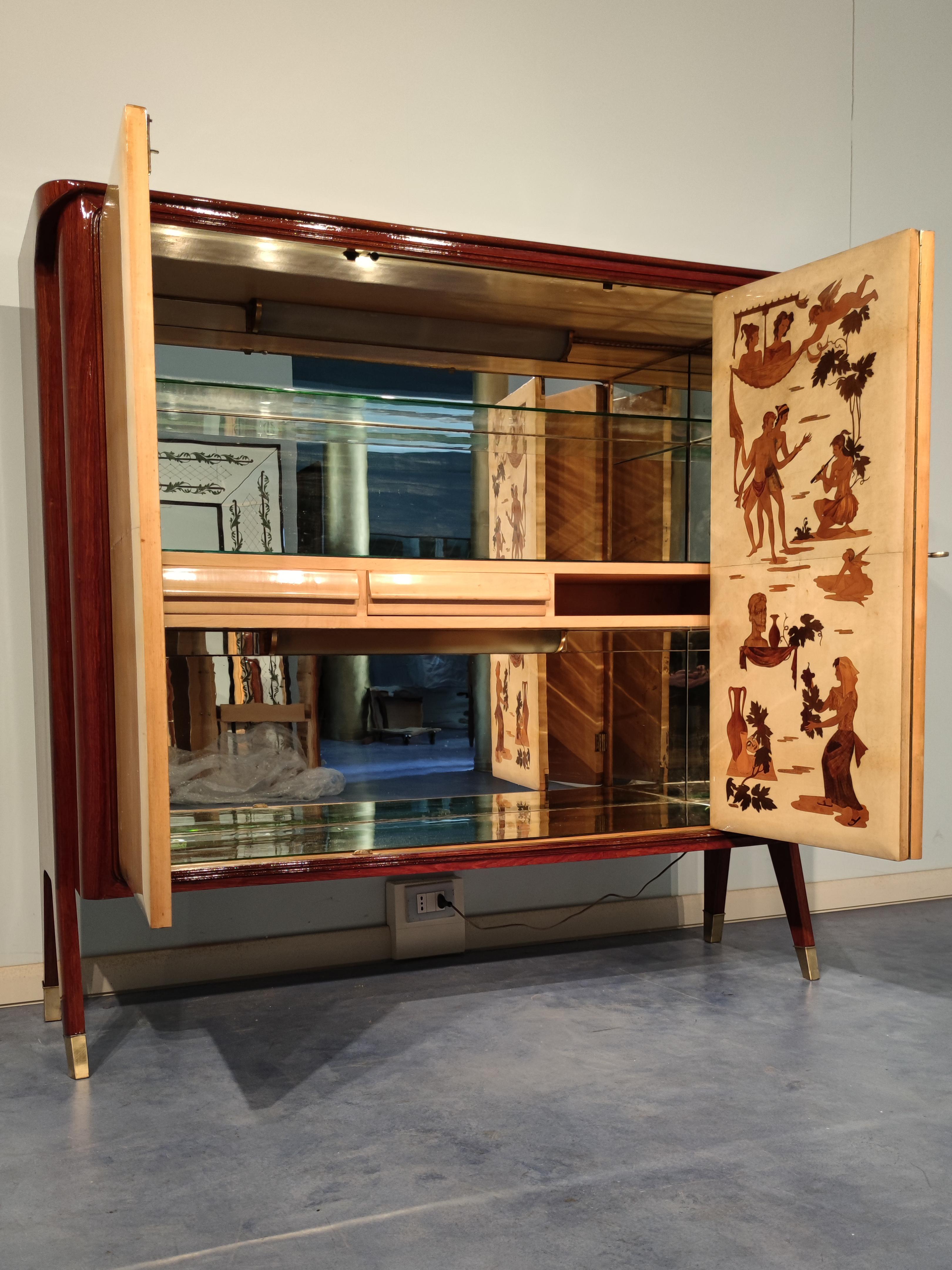 Italian Mid-Century Parchment Cabinet Bar by Vittorio Dassi, 1950s 9