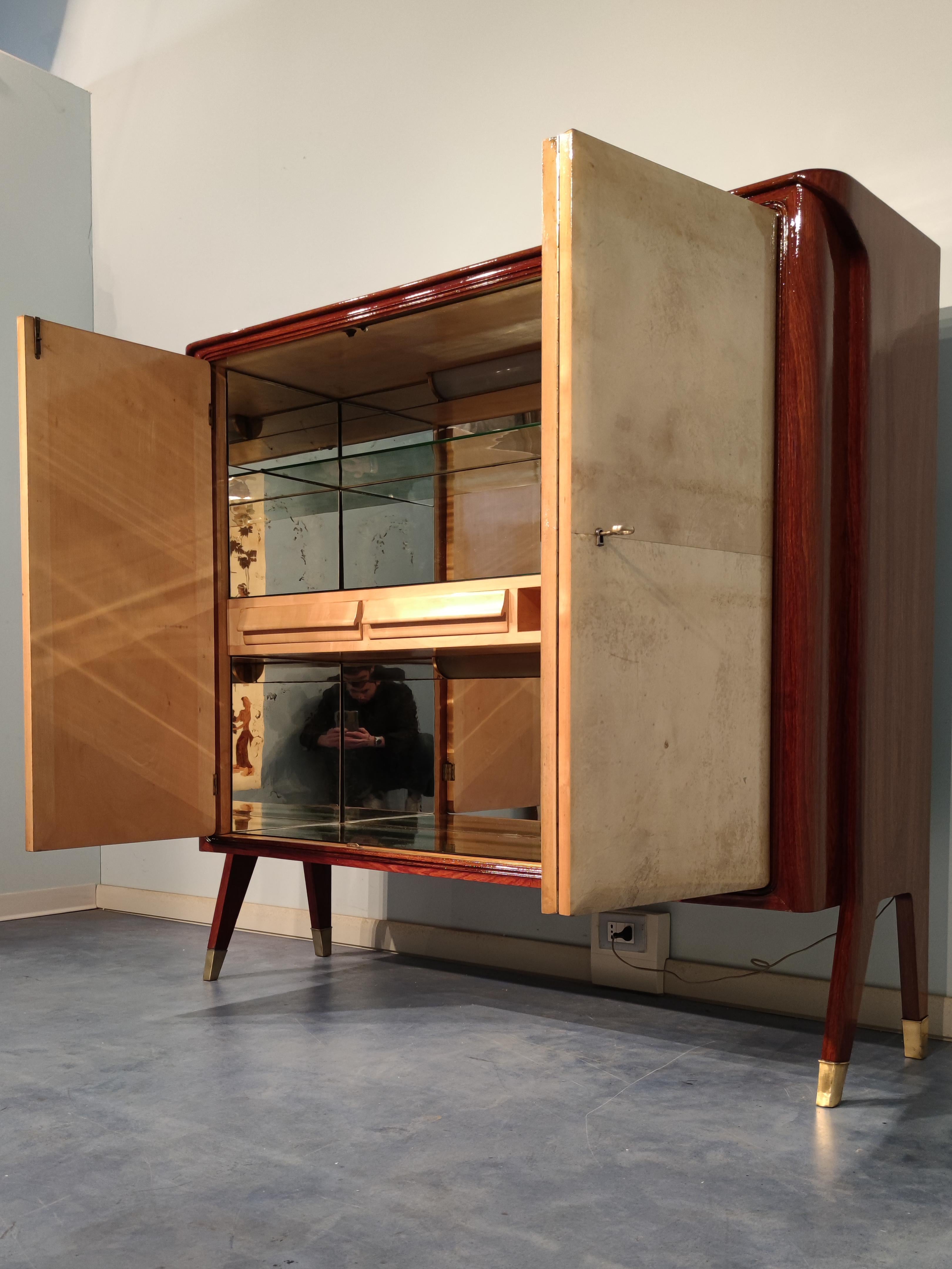 Italian Mid-Century Parchment Cabinet Bar by Vittorio Dassi, 1950s 10