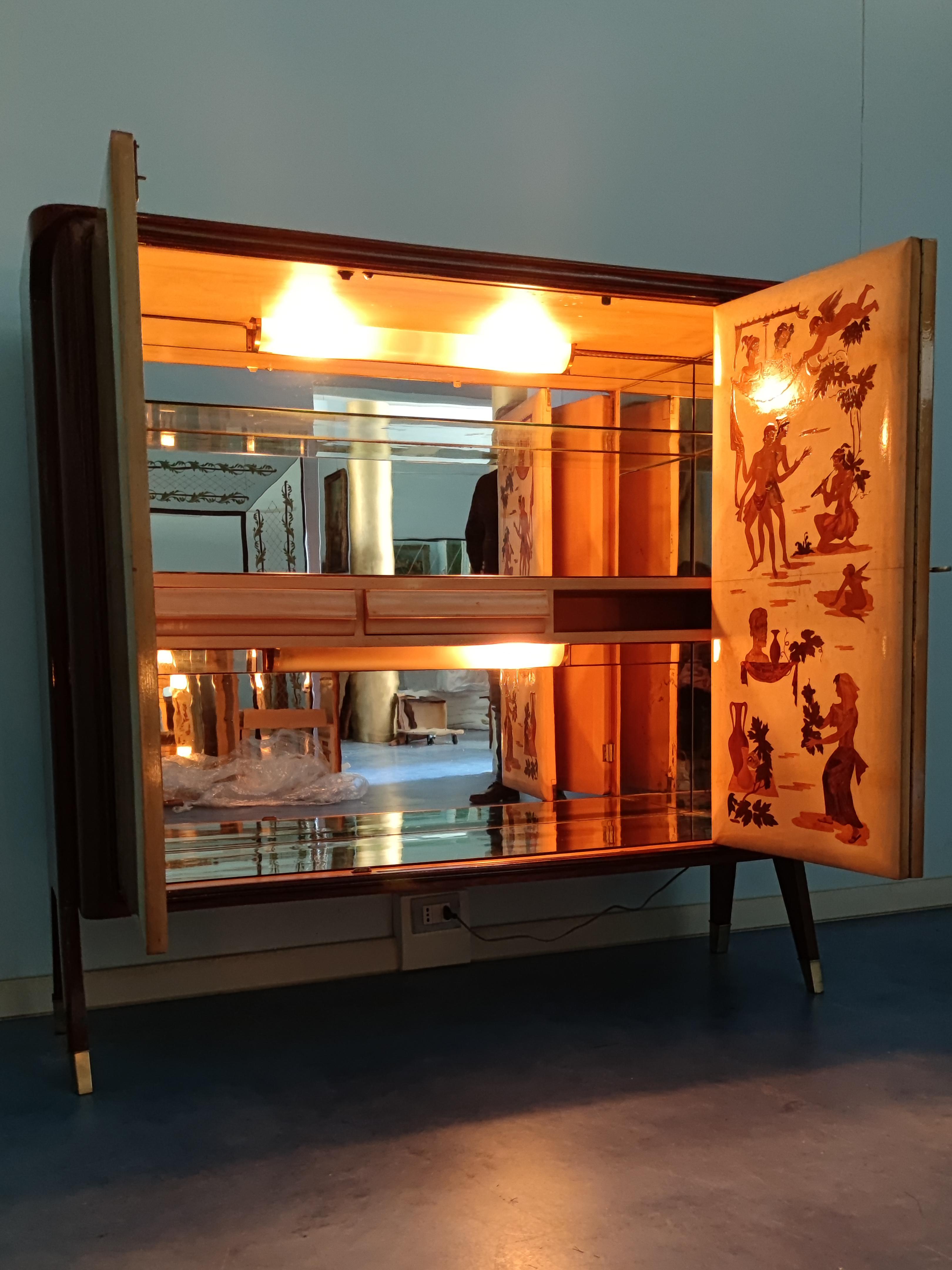 Italian Mid-Century Parchment Cabinet Bar by Vittorio Dassi, 1950s 12