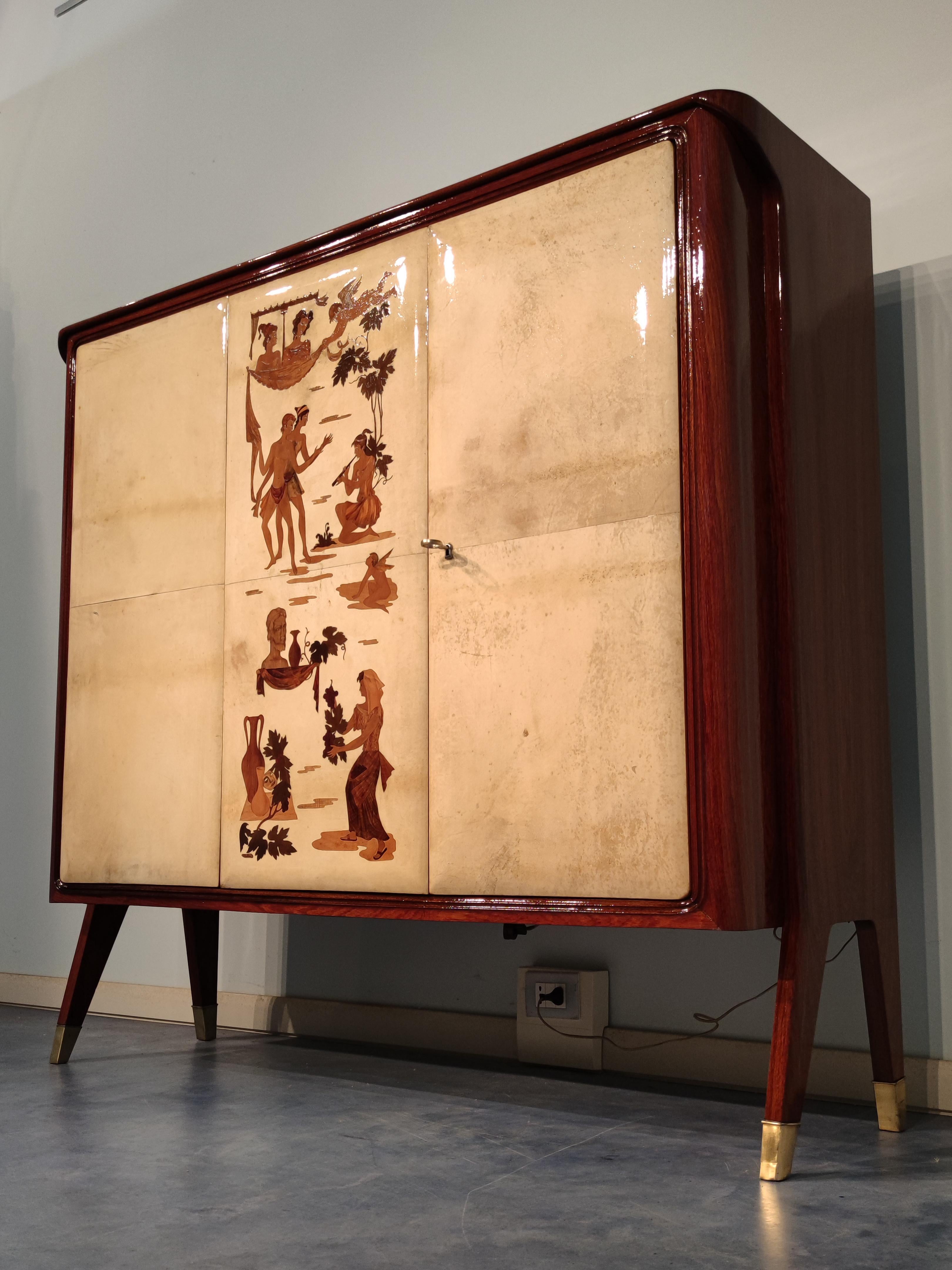 Mid-20th Century Italian Mid-Century Parchment Cabinet Bar by Vittorio Dassi, 1950s